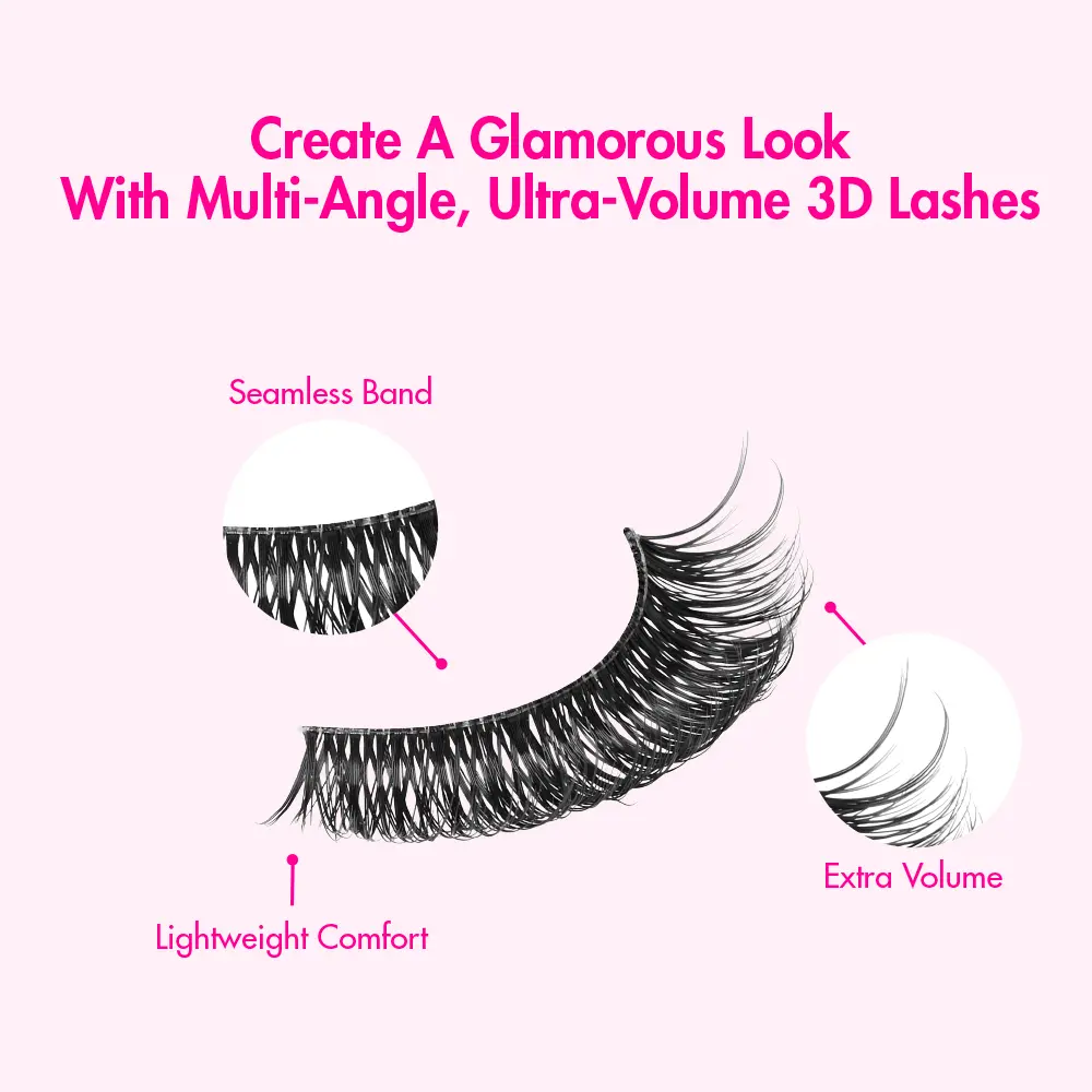 I-ENVY 3D Strip Lashes, 3 Pairs Fluffy & Wispy Volume False Eyelashes with Clear Band - Image 32