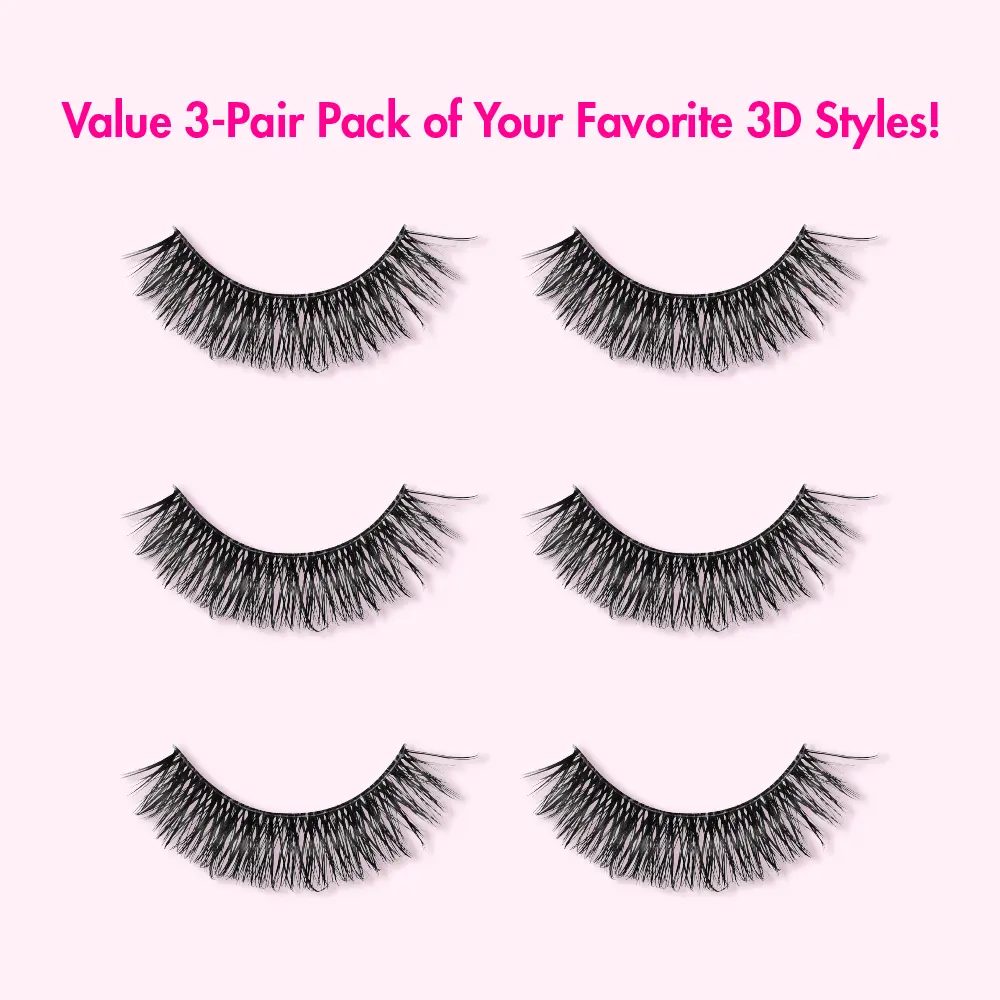 I-ENVY 3D Strip Lashes, 3 Pairs Fluffy & Wispy Volume False Eyelashes with Clear Band - Image 34
