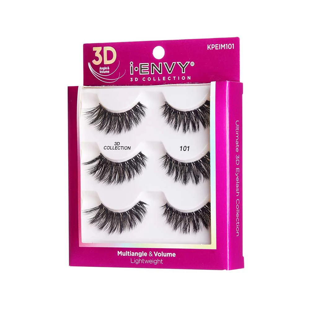 I-ENVY 3D Strip Lashes, 3 Pairs Fluffy & Wispy Volume False Eyelashes with Clear Band - Image 4