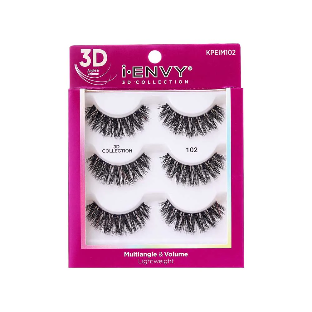 I-ENVY 3D Strip Lashes, 3 Pairs Fluffy & Wispy Volume False Eyelashes with Clear Band - Image 6