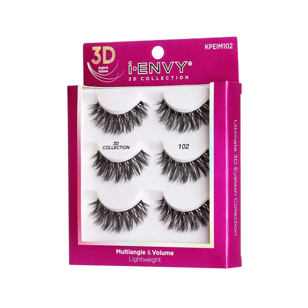 I-ENVY 3D Strip Lashes, 3 Pairs Fluffy & Wispy Volume False Eyelashes with Clear Band - Image 9