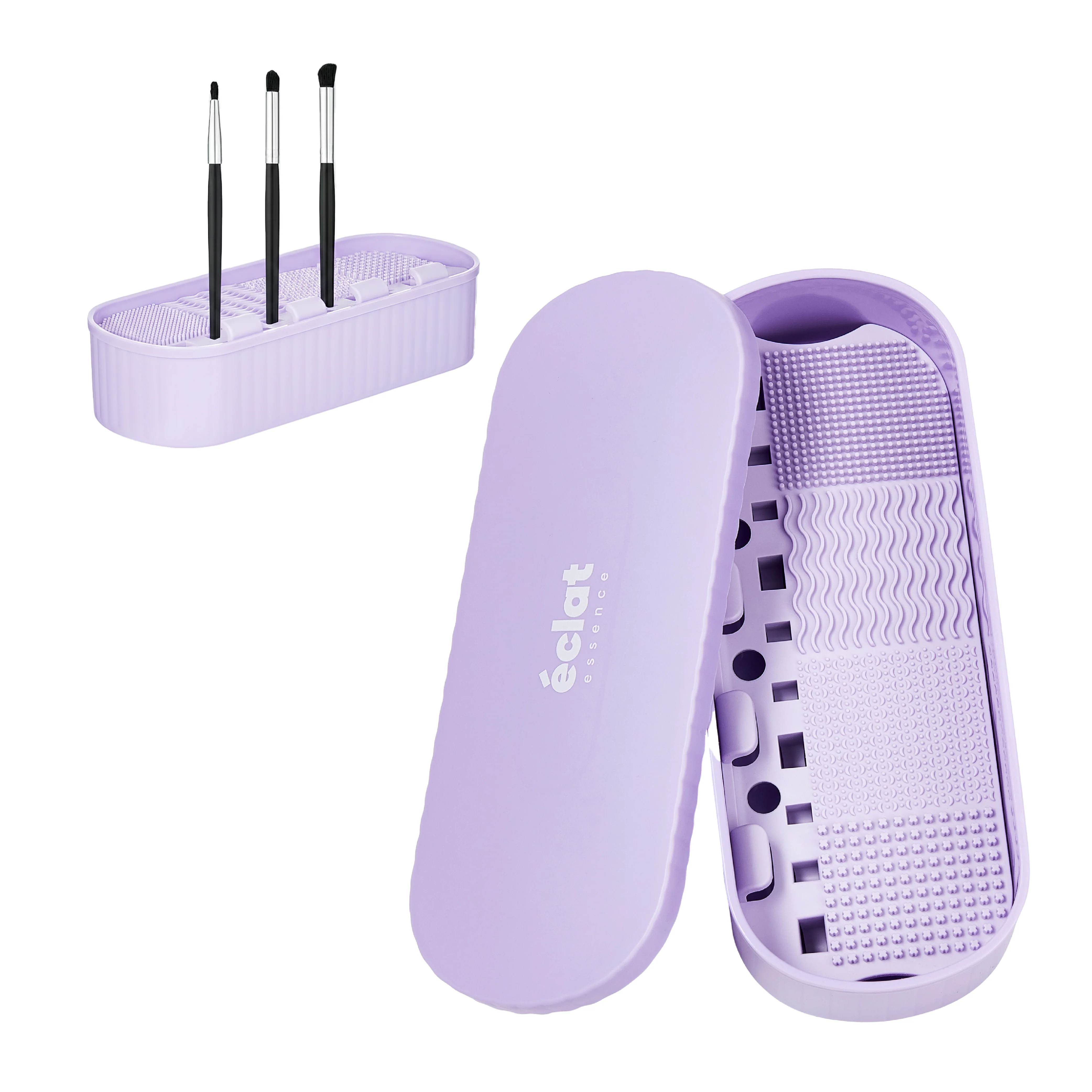 éclat 4-in-1 Makeup Brush Cleaner Mat & Organizer Case - Portable Deep Cleaning Bowl, Drying Rack & Cosmetic Tool Storage for Brushes, Sponges & Puffs - Image 4