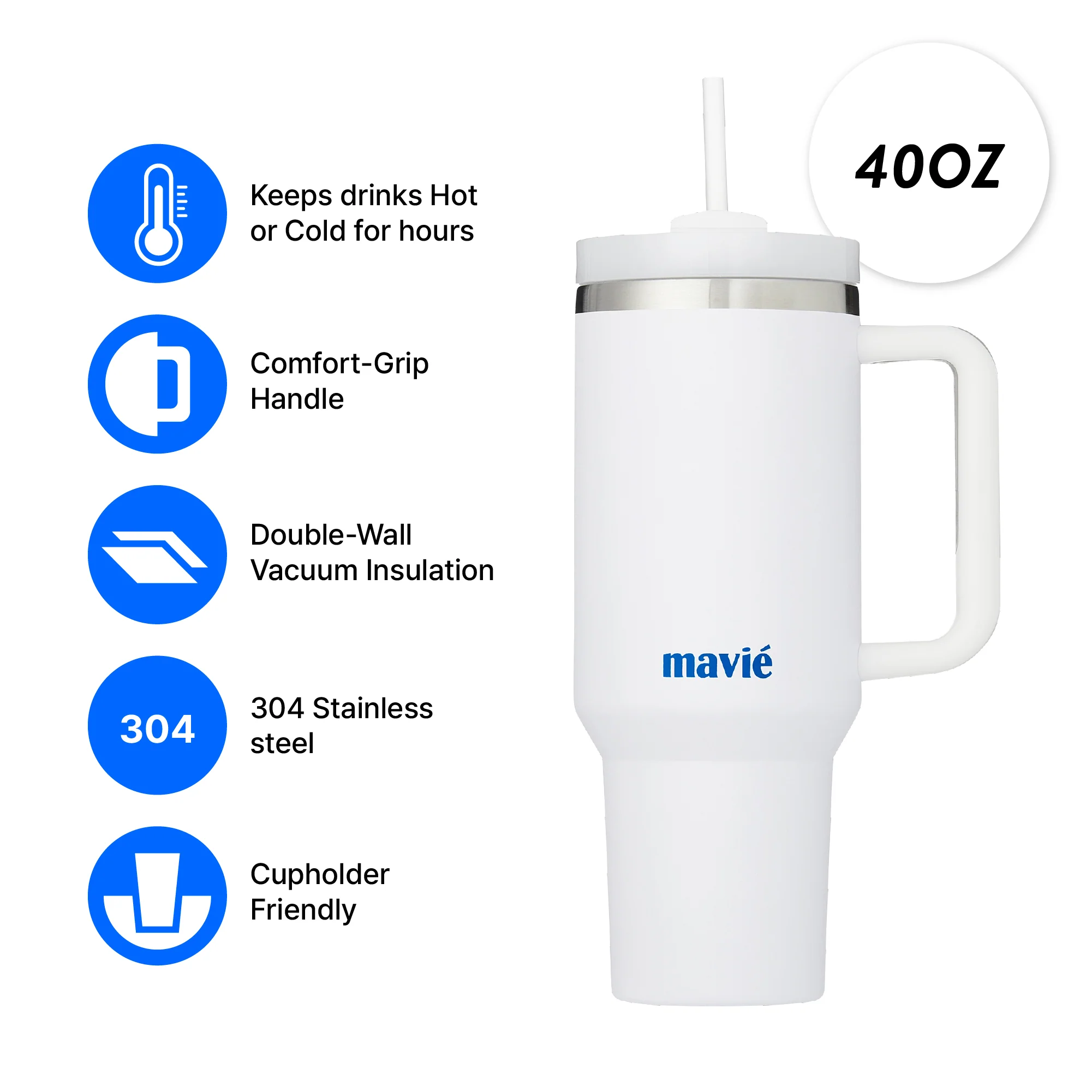 MAVIE 40oz Stainless Steel Tumbler with Handle & Straw - Dishwasher Safe Travel Mug with Rubber Base - Image 11