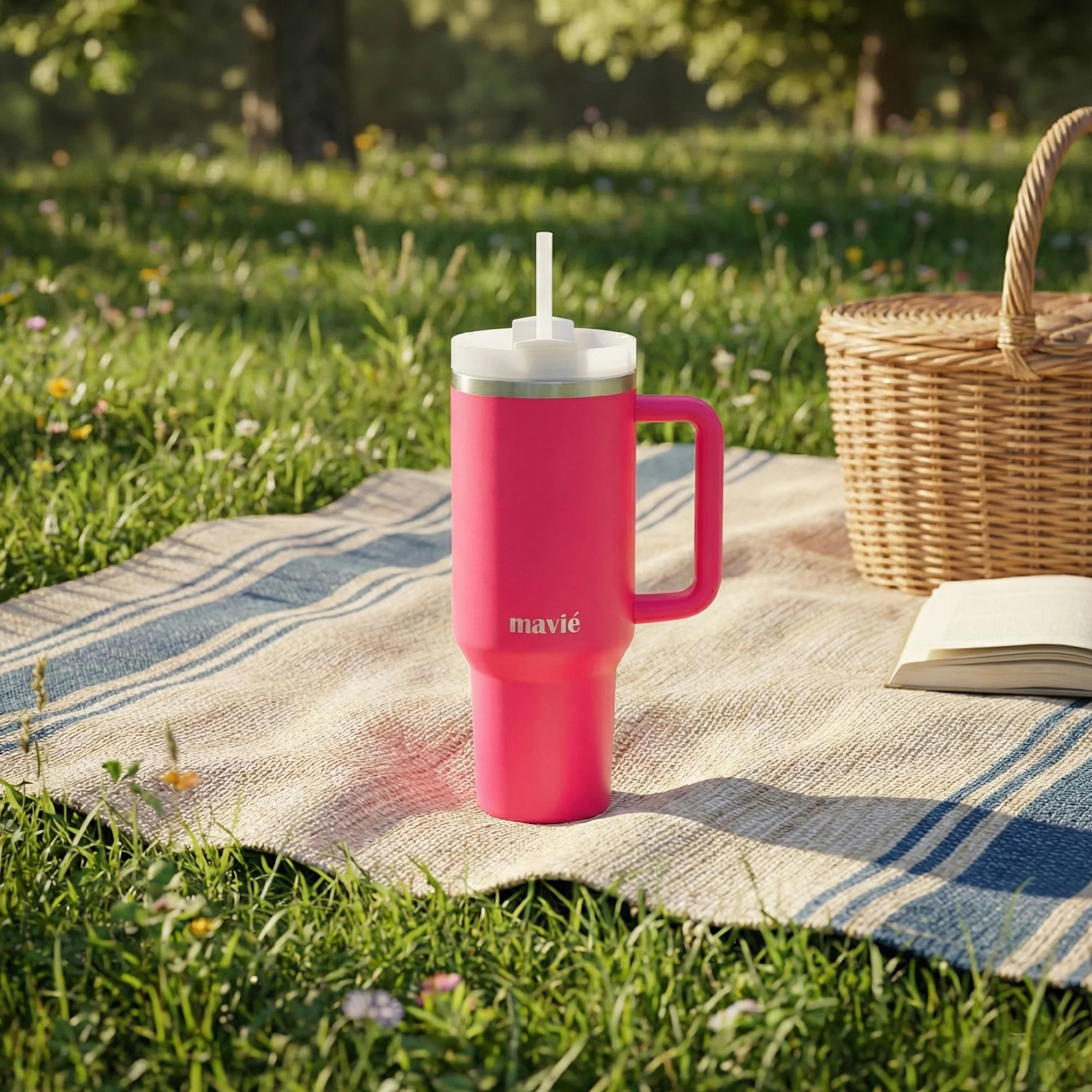 MAVIE 40oz Stainless Steel Tumbler with Handle & Straw - Dishwasher Safe Travel Mug with Rubber Base - Image 35