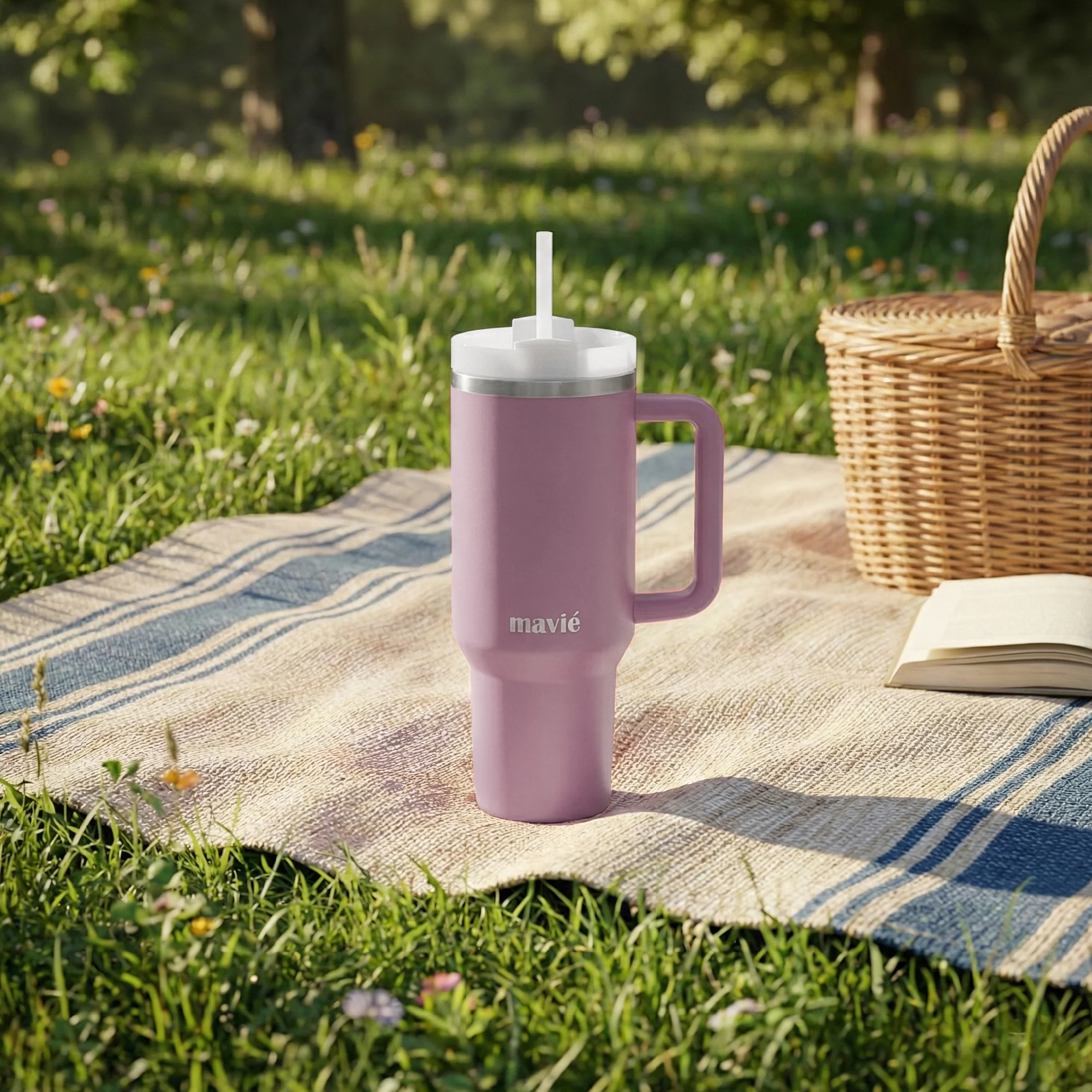 MAVIE 40oz Stainless Steel Tumbler with Handle & Straw - Dishwasher Safe Travel Mug with Rubber Base - Image 44