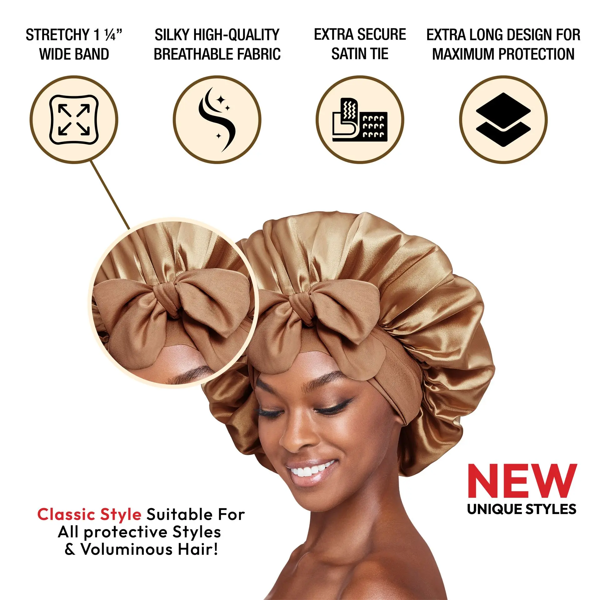 RED by KISS Adjustable Satin Bonnet with Tie Band – Extra Large Silky Cap for Braids, Locs & Curls - Image 42