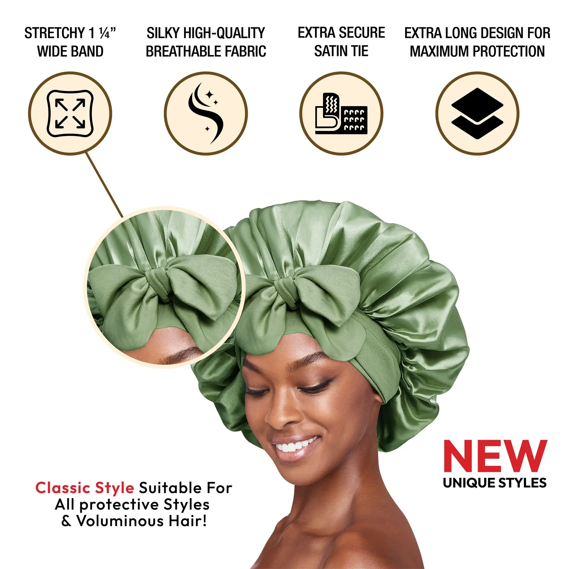 RED by KISS Adjustable Satin Bonnet with Tie Band – Extra Large Silky Cap for Braids, Locs & Curls - Image 48