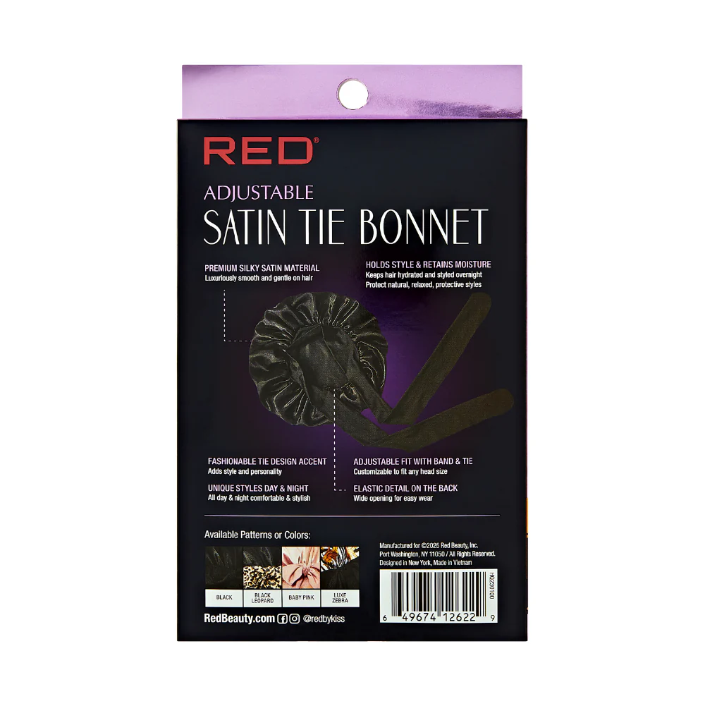 RED by KISS Adjustable Satin Bonnet with Tie Band – Extra Large Silky Cap for Braids, Locs & Curls - Image 5
