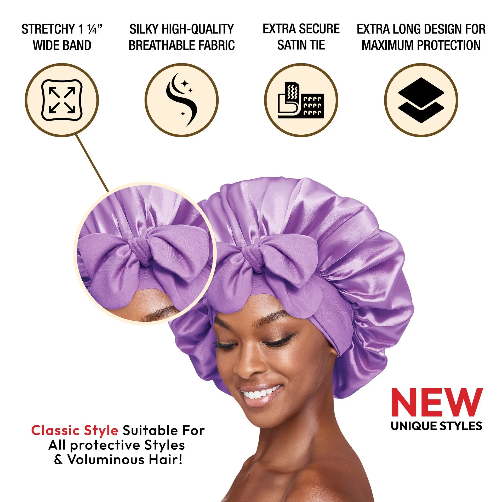 RED by KISS Adjustable Satin Bonnet with Tie Band – Extra Large Silky Cap for Braids, Locs & Curls - Image 54