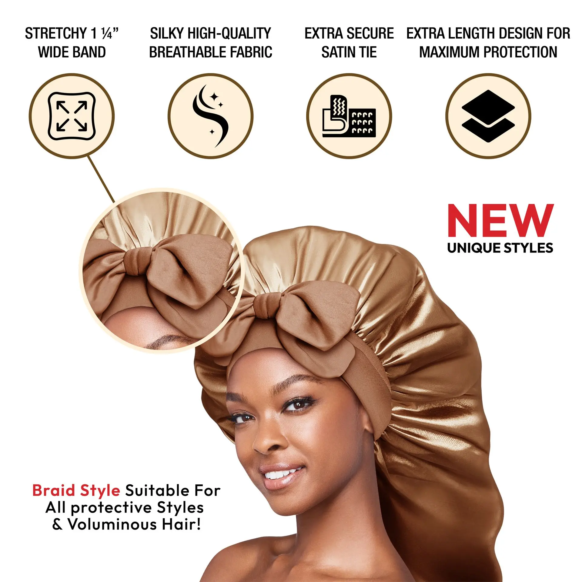 RED by KISS Adjustable Satin Bonnet with Tie Band – Extra Large Silky Cap for Braids, Locs & Curls - Image 60