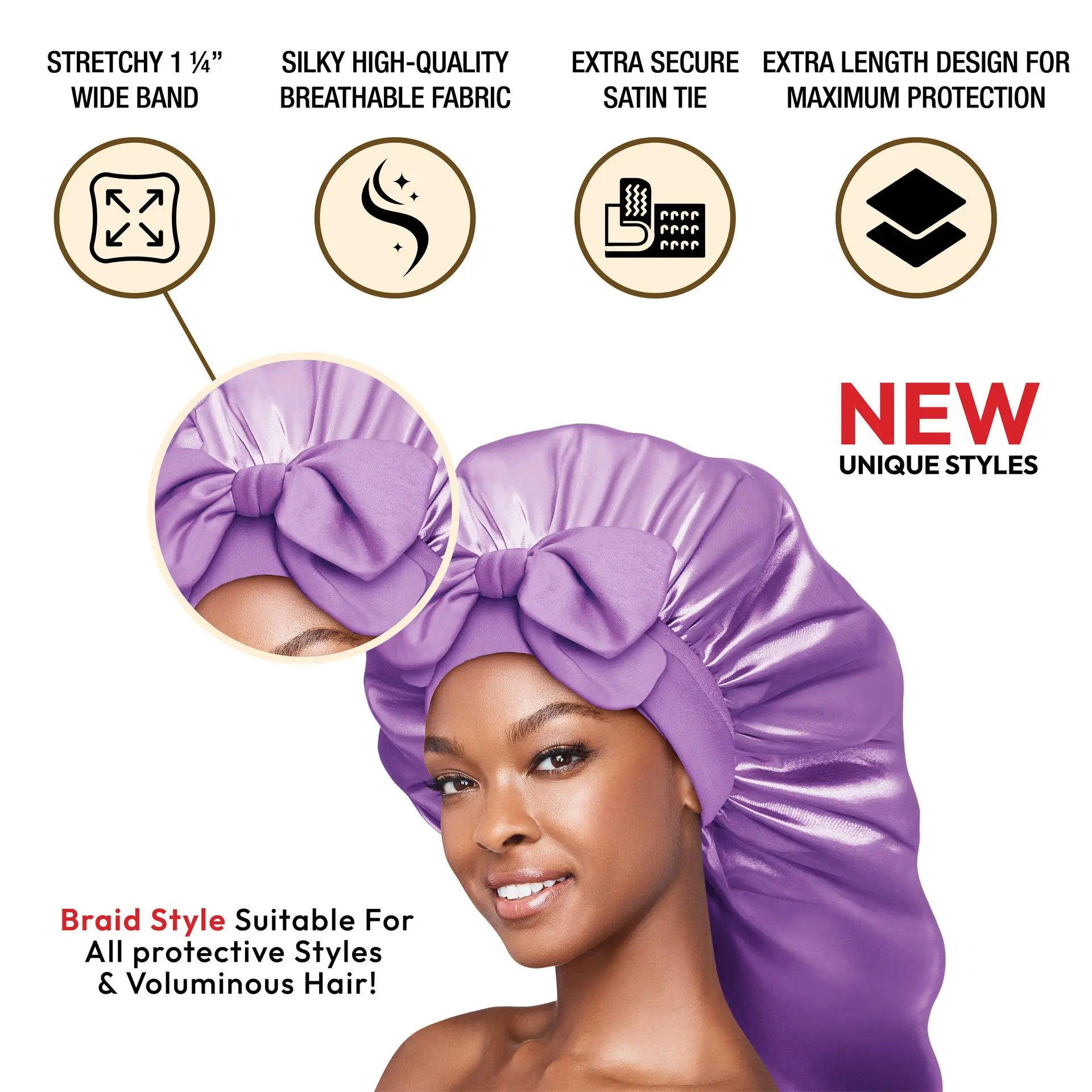 RED by KISS Adjustable Satin Bonnet with Tie Band – Extra Large Silky Cap for Braids, Locs & Curls - Image 72