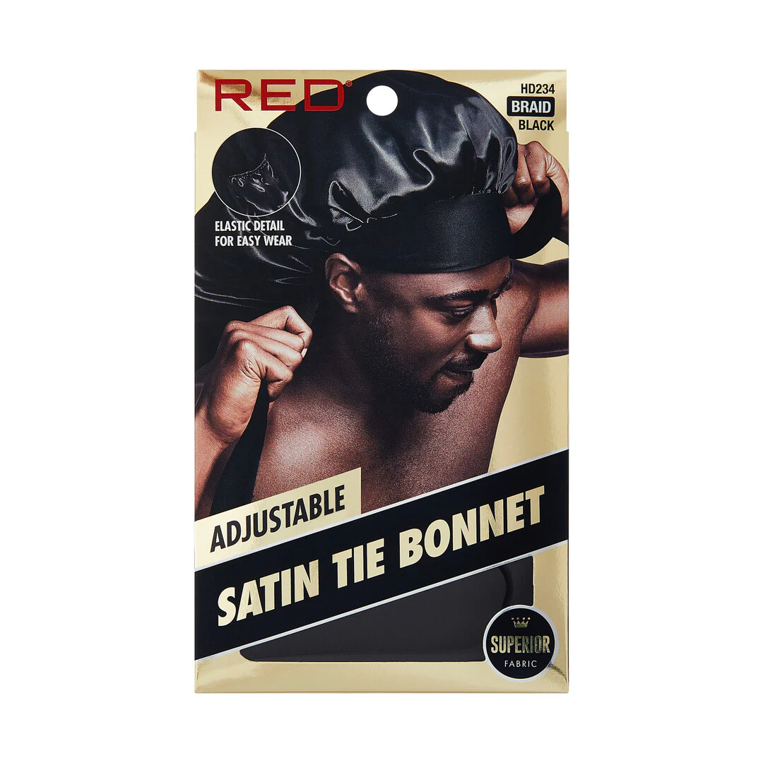 RED Adjustable Satin Tie Bonnet Sleep Cap for Braids, Locs & Natural Hair X-Large & Braid Sizes - Image 17