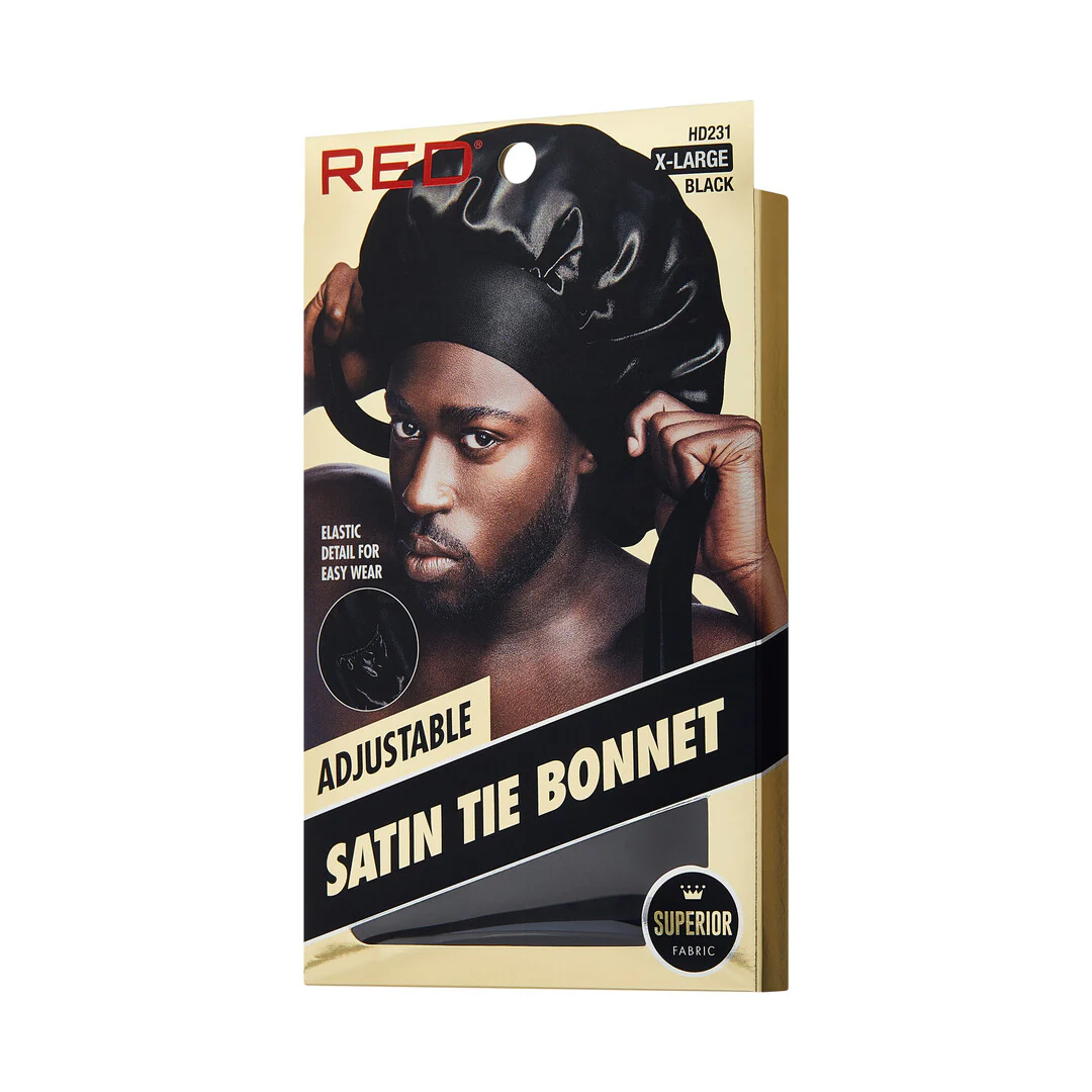 RED Adjustable Satin Tie Bonnet Sleep Cap for Braids, Locs & Natural Hair X-Large & Braid Sizes - Image 5