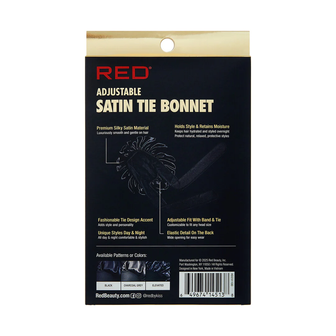 RED Adjustable Satin Tie Bonnet Sleep Cap for Braids, Locs & Natural Hair X-Large & Braid Sizes - Image 6