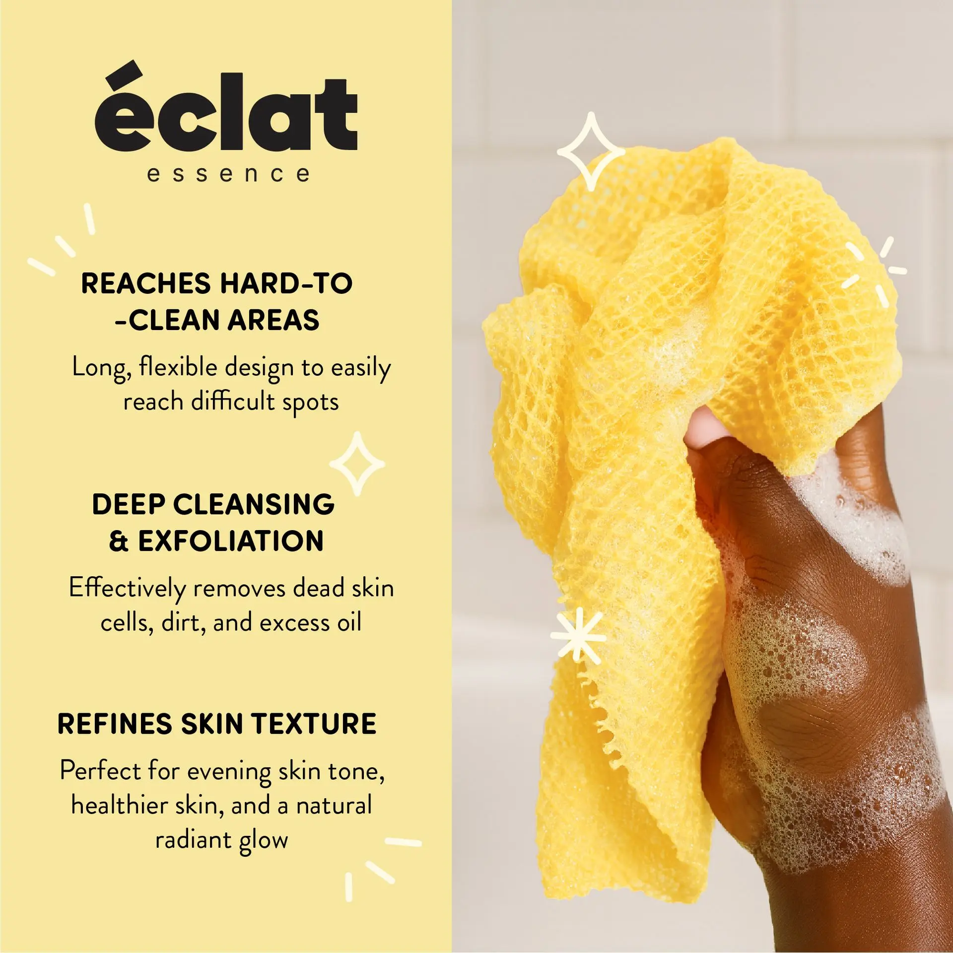 éclat African Bath Net Long Sponge – 1pc/ 3pcs Exfoliating Skin Smoother Shower Body Scrubber - Image 12