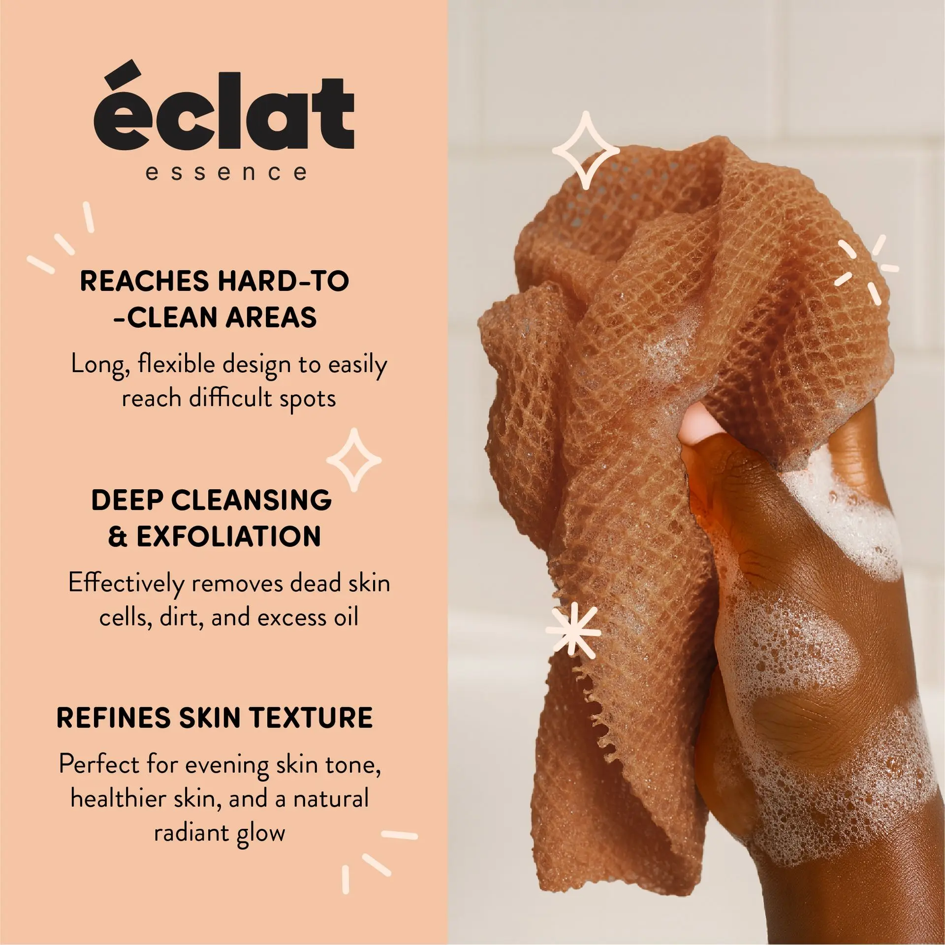 éclat African Bath Net Long Sponge – 1pc/ 3pcs Exfoliating Skin Smoother Shower Body Scrubber - Image 14