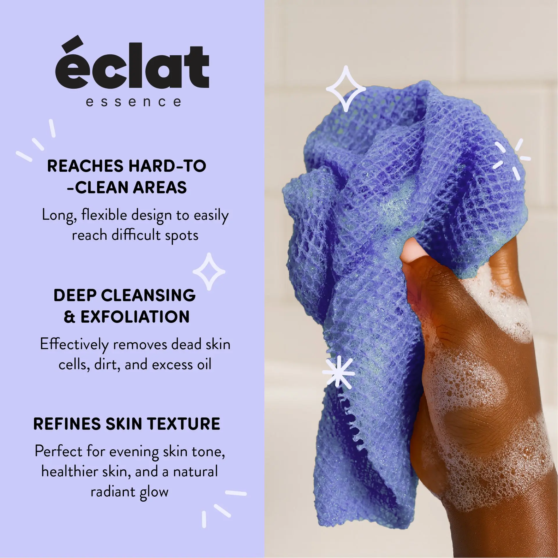 éclat African Bath Net Long Sponge – 1pc/ 3pcs Exfoliating Skin Smoother Shower Body Scrubber - Image 15