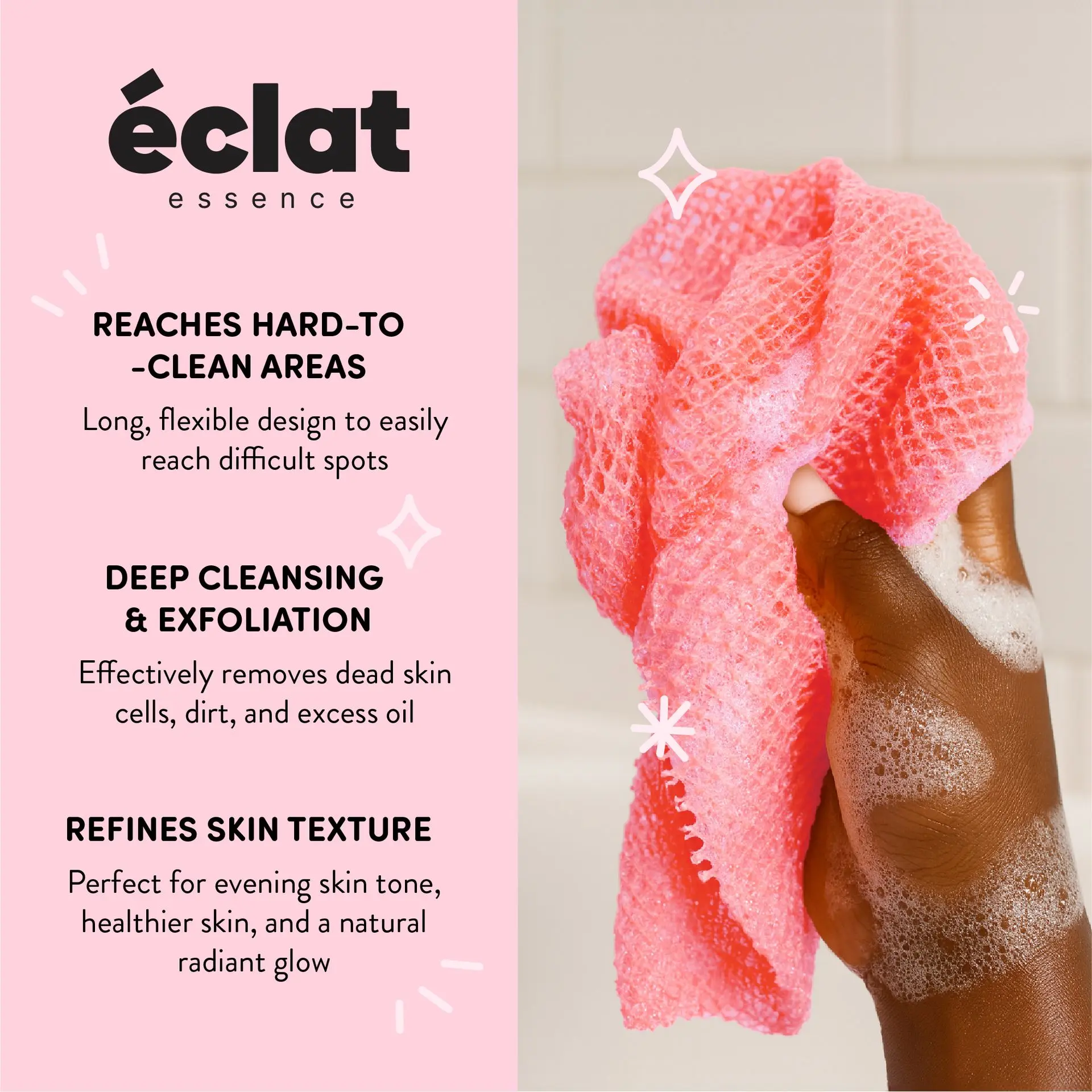 éclat African Bath Net Long Sponge – 1pc/ 3pcs Exfoliating Skin Smoother Shower Body Scrubber - Image 16