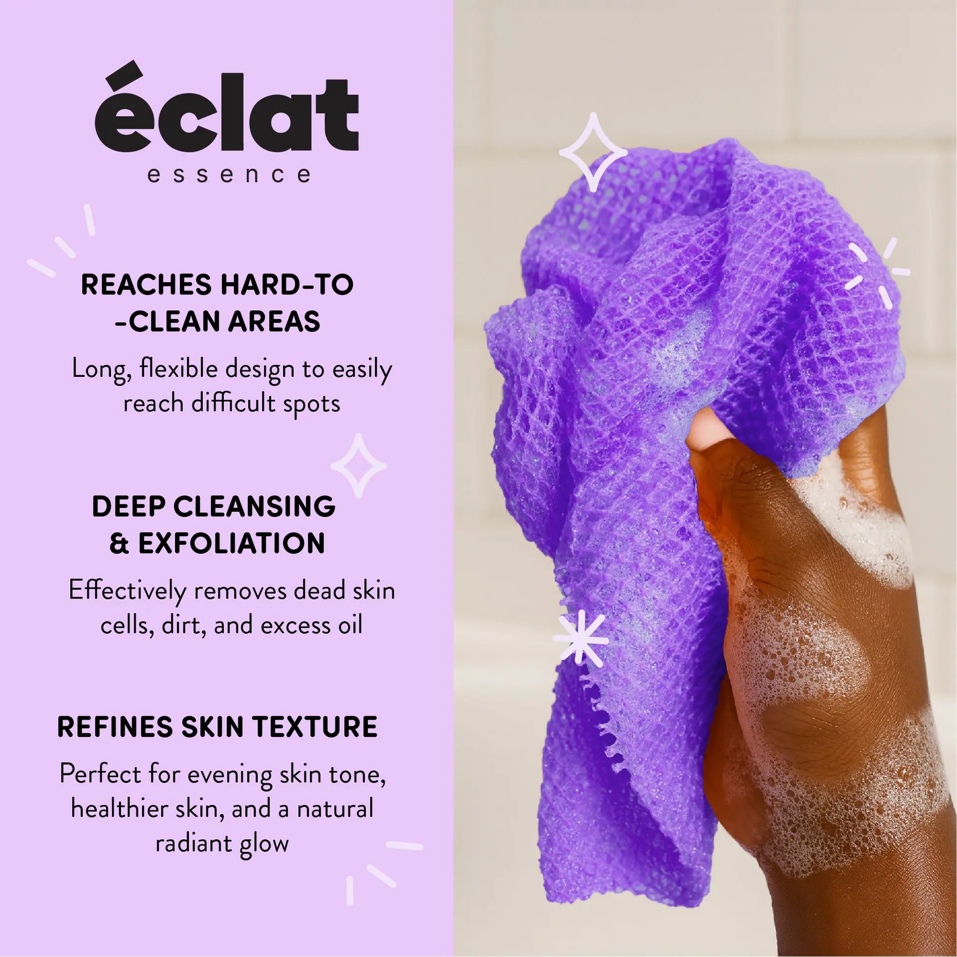 éclat African Bath Net Long Sponge – 1pc/ 3pcs Exfoliating Skin Smoother Shower Body Scrubber - Image 18