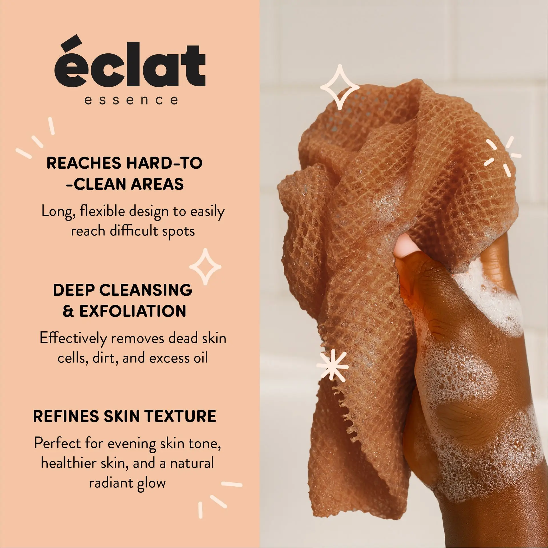 éclat African Bath Net Long Sponge – 1pc/ 3pcs Exfoliating Skin Smoother Shower Body Scrubber - Image 20