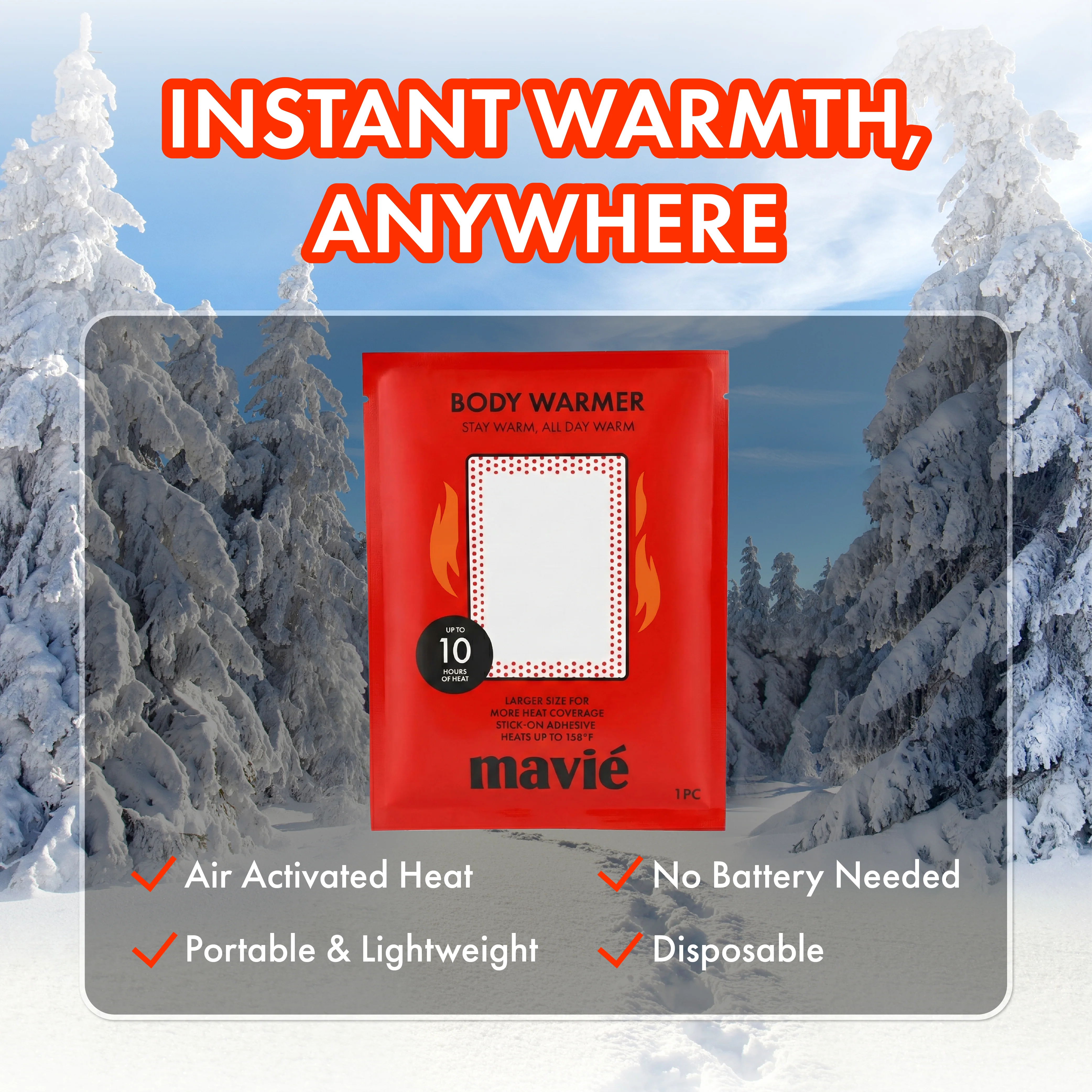 MAVIE Air-Activated Adhesive Body Warmers Instant Heat Packs for Outdoor Activities - Image 6