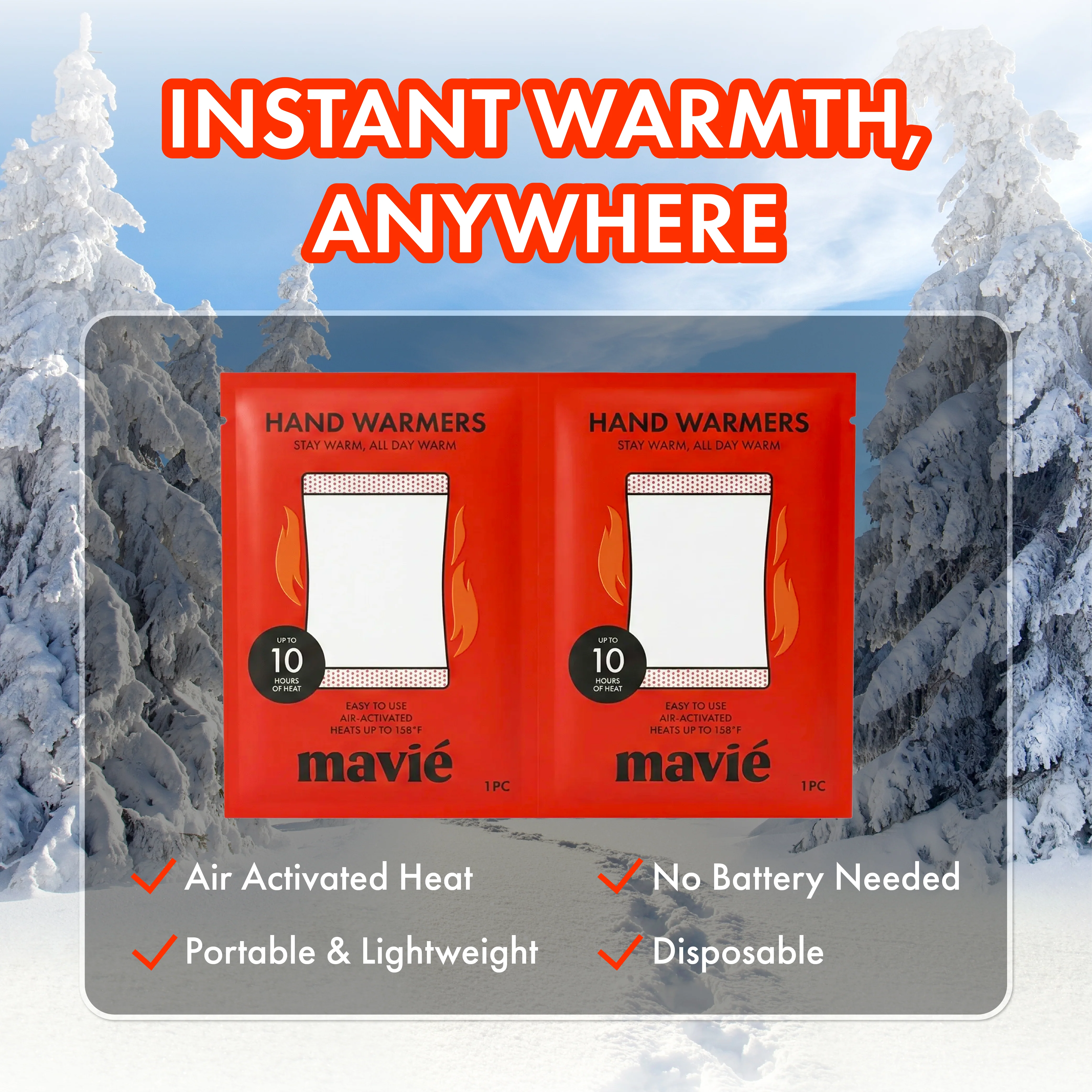 MAVIE Air-Activated Compact Hand Warmers 2 Pack, Instant Heat for Outdoor Activities - Image 4