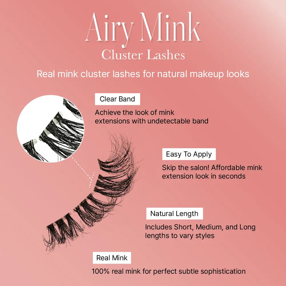 VLuxe By i•ENVY Airy Mink Strip Lash Cluster – 100% Real Mink Eyelash Extensions with Clear Band - Image 2