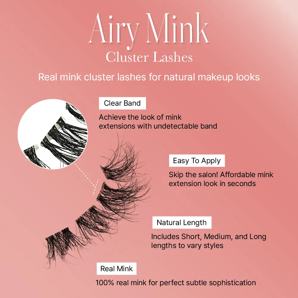 VLuxe By i•ENVY Airy Mink Strip Lash Cluster – 100% Real Mink Eyelash Extensions with Clear Band - Image 22