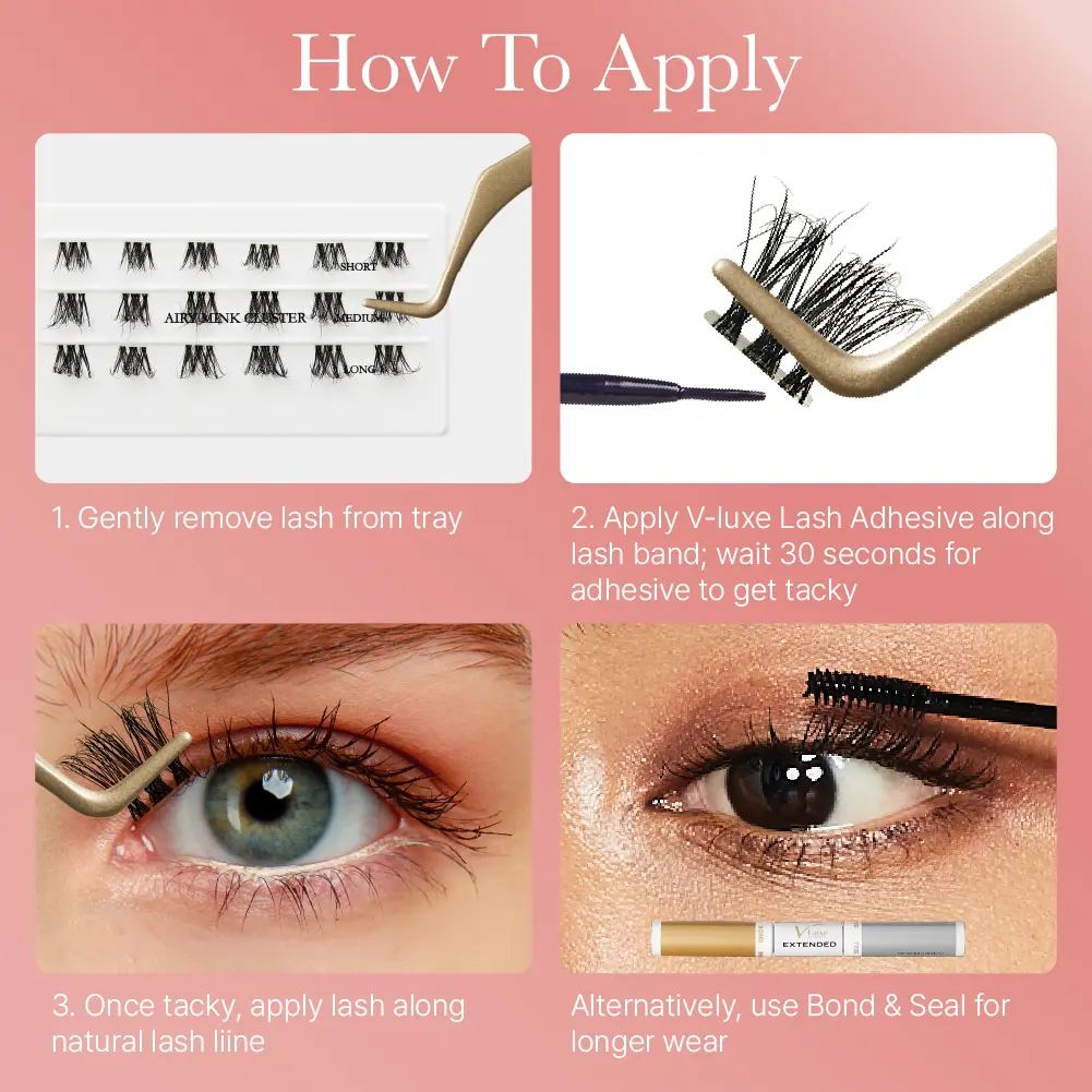 VLuxe By i•ENVY Airy Mink Strip Lash Cluster – 100% Real Mink Eyelash Extensions with Clear Band - Image 25