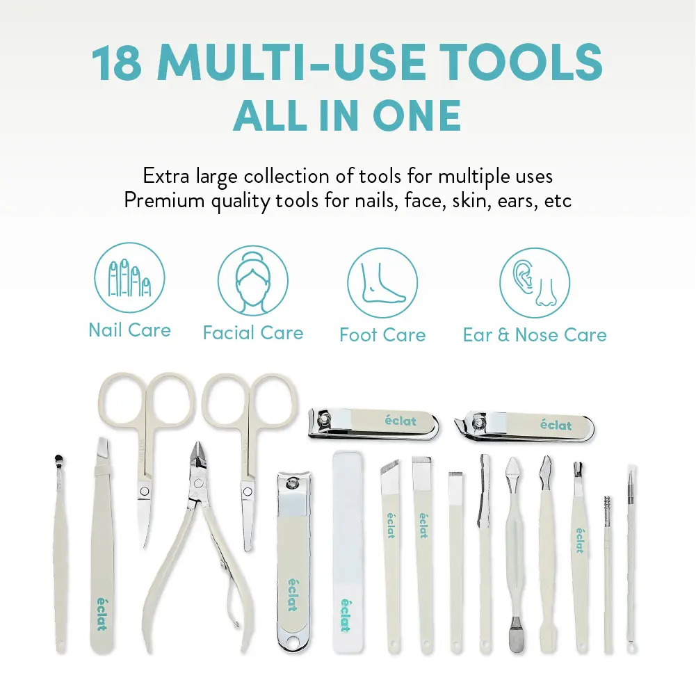 éclat All-in-One Manicure & Pedicure Grooming Kit with Travel Case – Cream (7 / 10 / 18 pcs) - Image 12