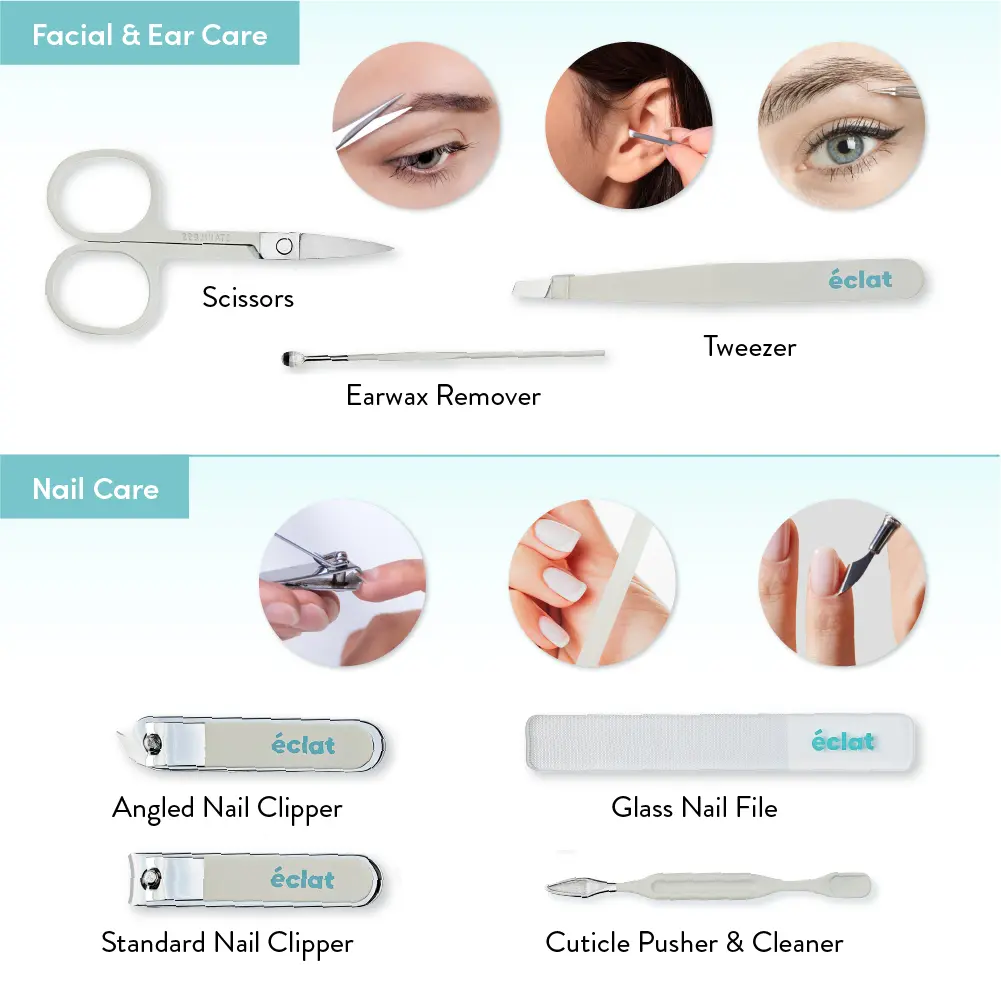 éclat All-in-One Manicure & Pedicure Grooming Kit with Travel Case – Cream (7 / 10 / 18 pcs) - Image 3
