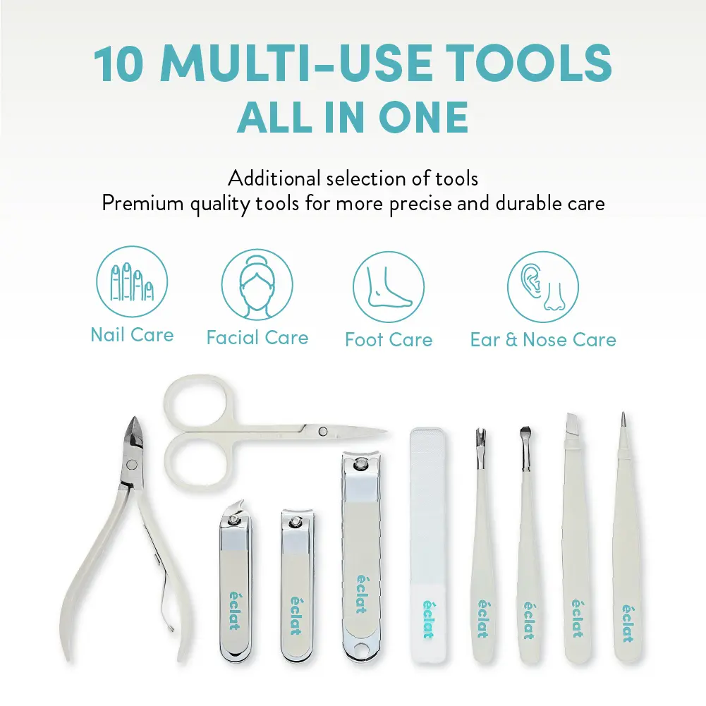 éclat All-in-One Manicure & Pedicure Grooming Kit with Travel Case – Cream (7 / 10 / 18 pcs) - Image 7