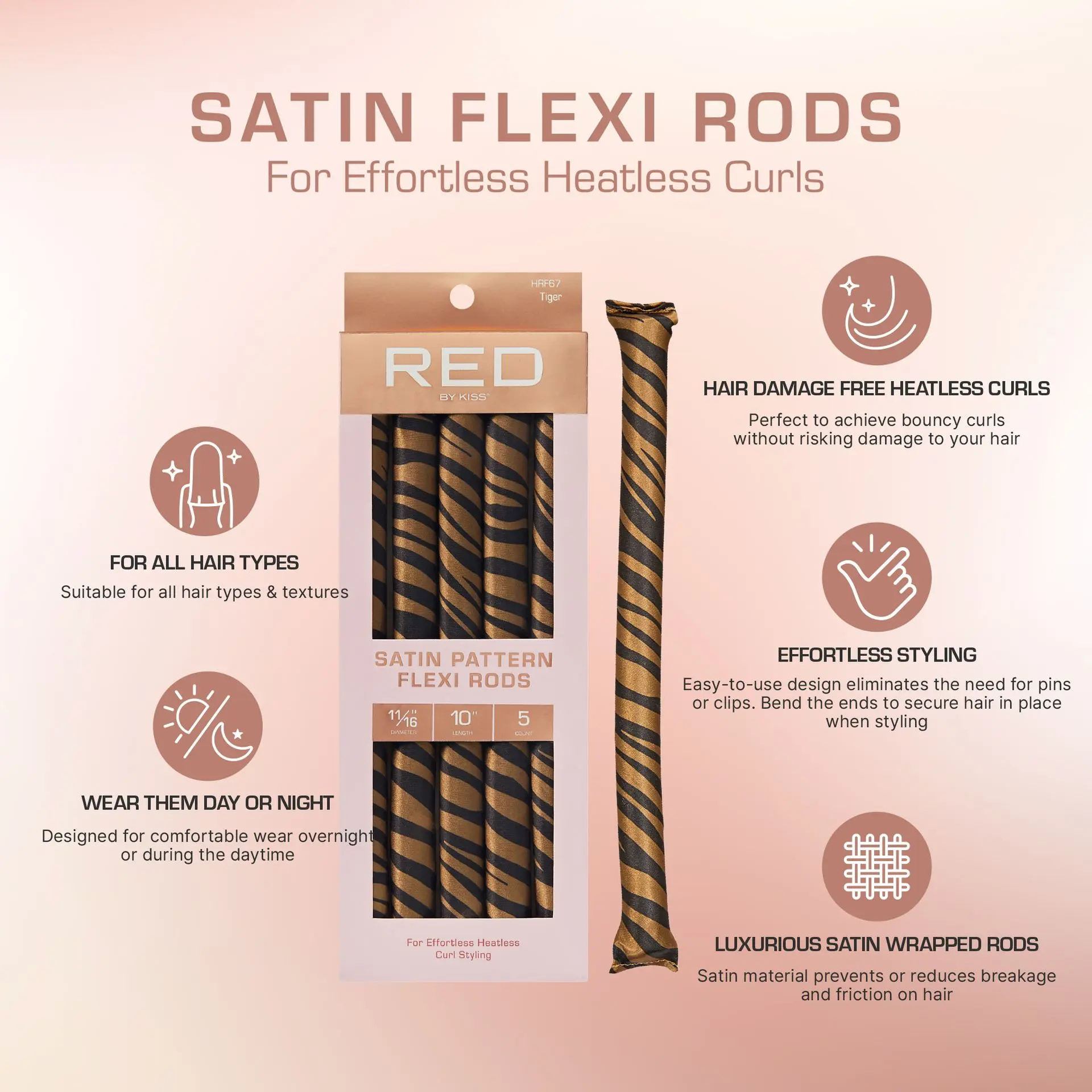 RED by KISS Animal Print Heatless Curling Silky Satin Flexi Rods - Image 28