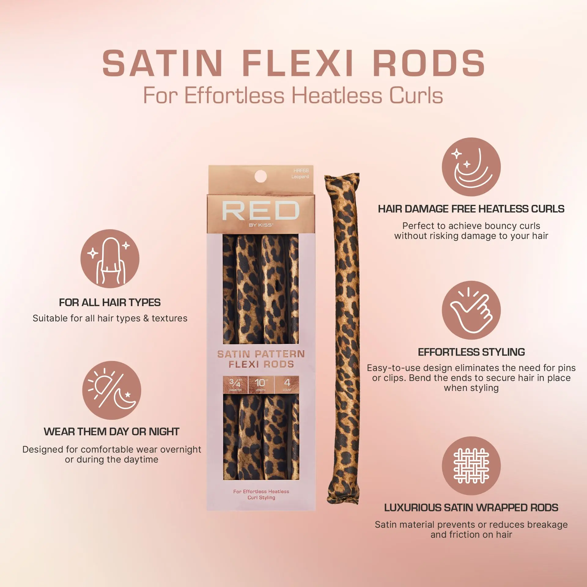 RED by KISS Animal Print Heatless Curling Silky Satin Flexi Rods - Image 36