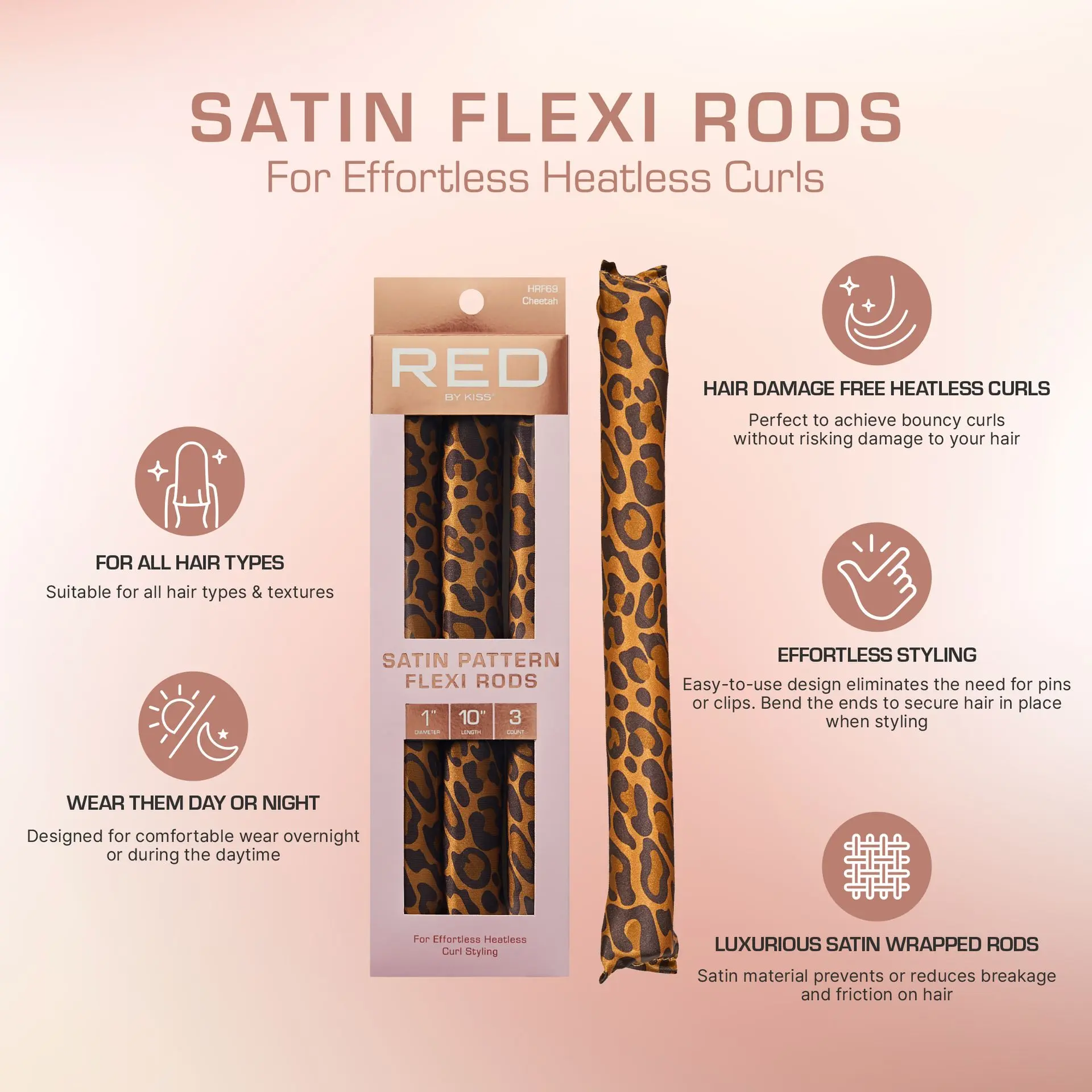RED by KISS Animal Print Heatless Curling Silky Satin Flexi Rods - Image 44