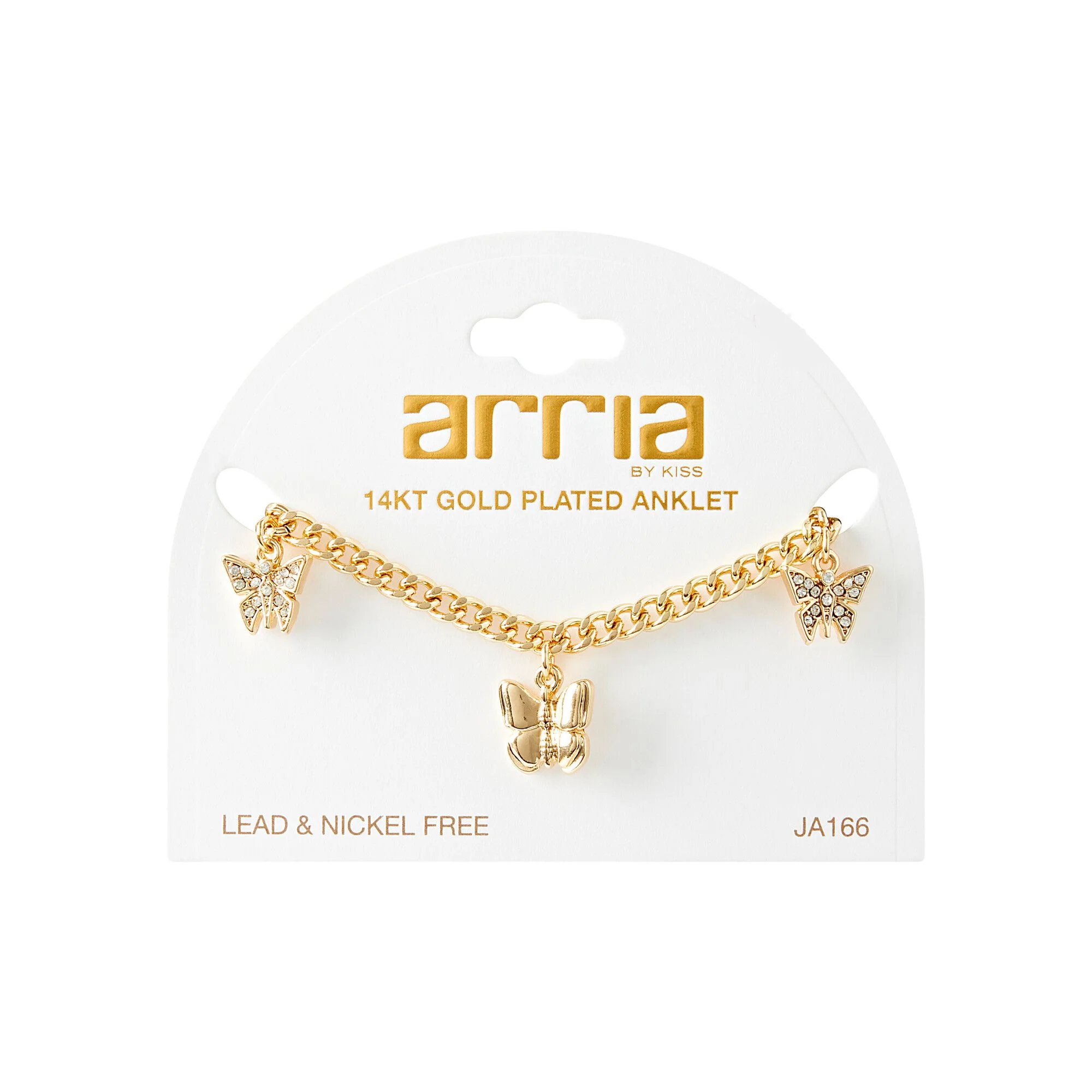 ARRIA Butterfly Charm Curb Chain Anklet for Women - 14K Gold Plated & White Gold Tone - Image 2