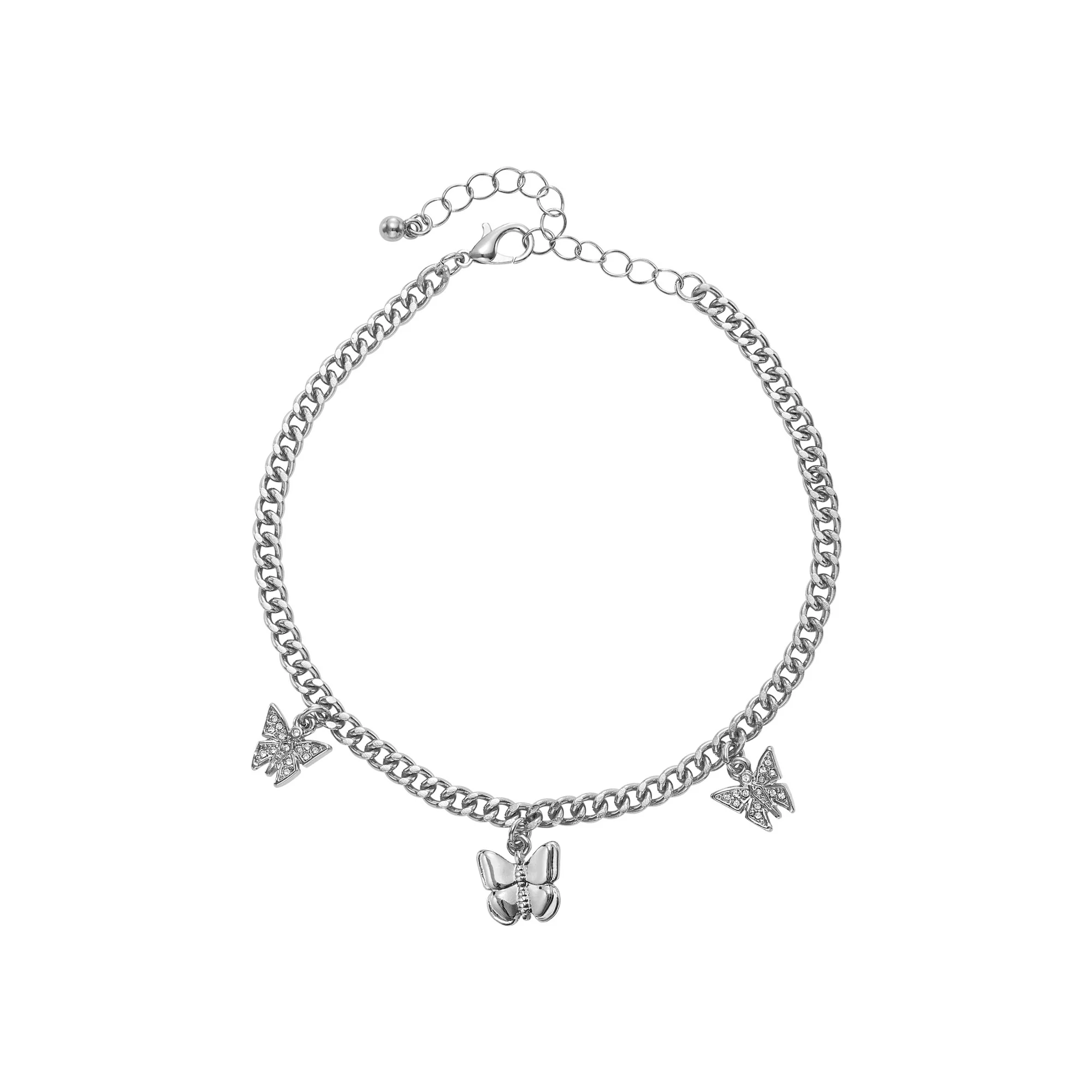 ARRIA Butterfly Charm Curb Chain Anklet for Women - 14K Gold Plated & White Gold Tone - Image 4