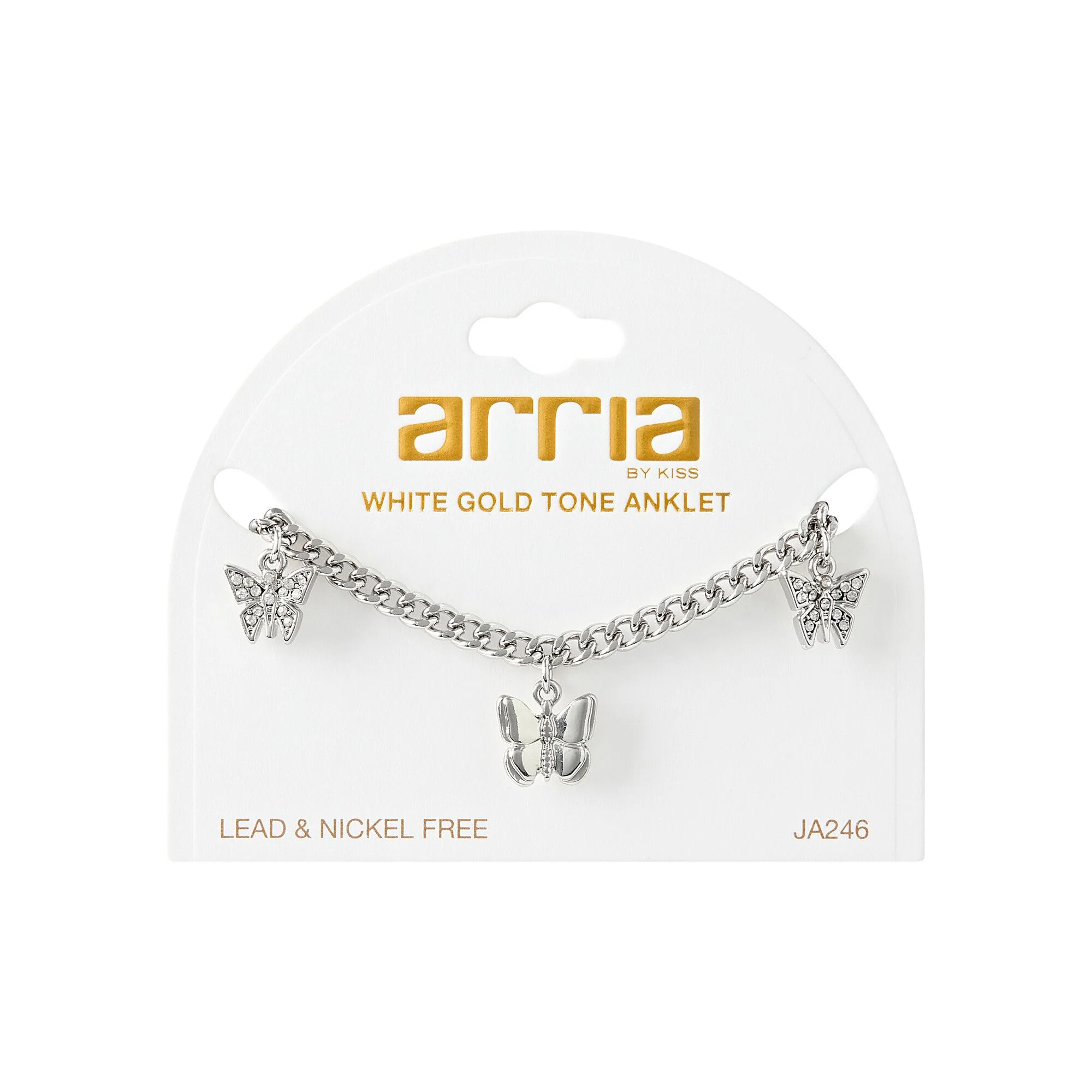 ARRIA Butterfly Charm Curb Chain Anklet for Women - 14K Gold Plated & White Gold Tone - Image 5