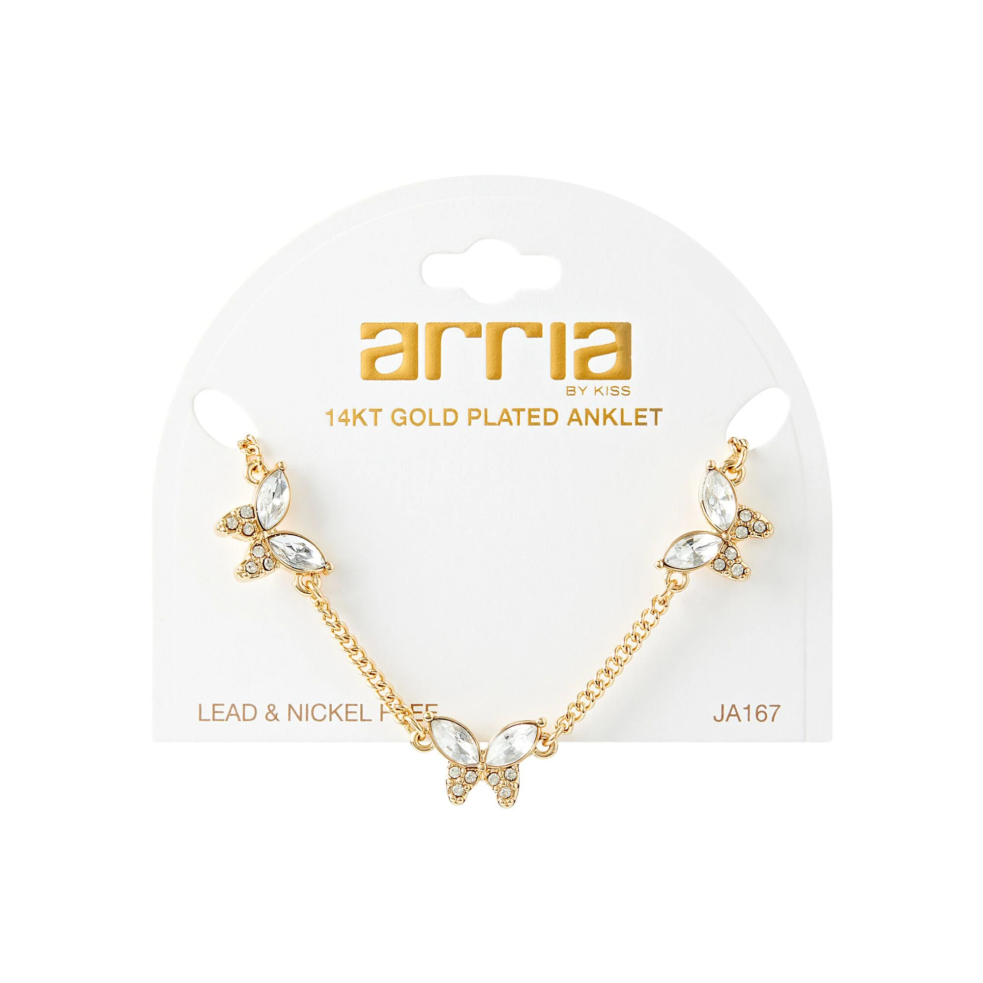 ARRIA Diamond Butterfly Trio Anklet for Women - 14K Gold Plated & White Gold Tone - Image 2