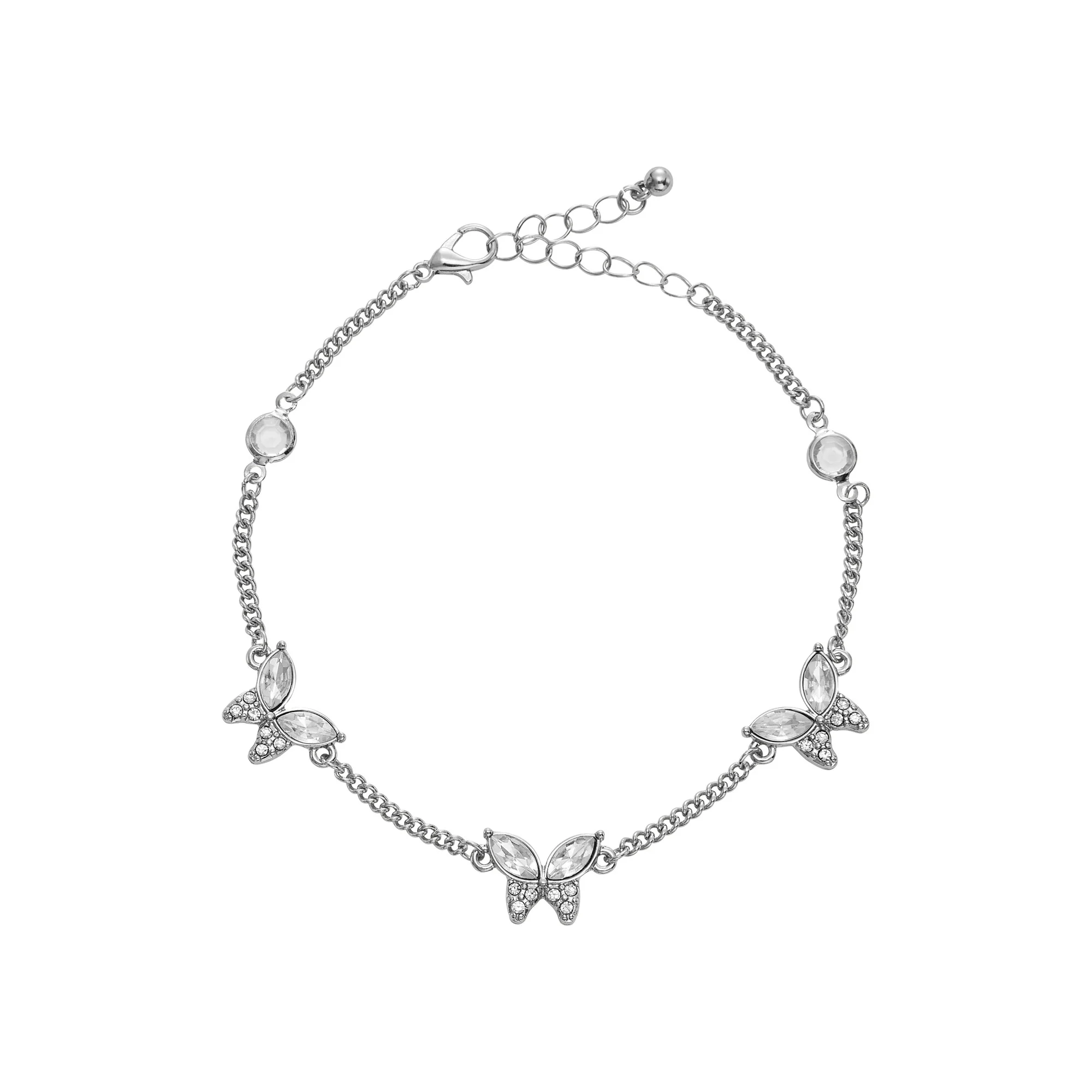 ARRIA Diamond Butterfly Trio Anklet for Women - 14K Gold Plated & White Gold Tone - Image 4