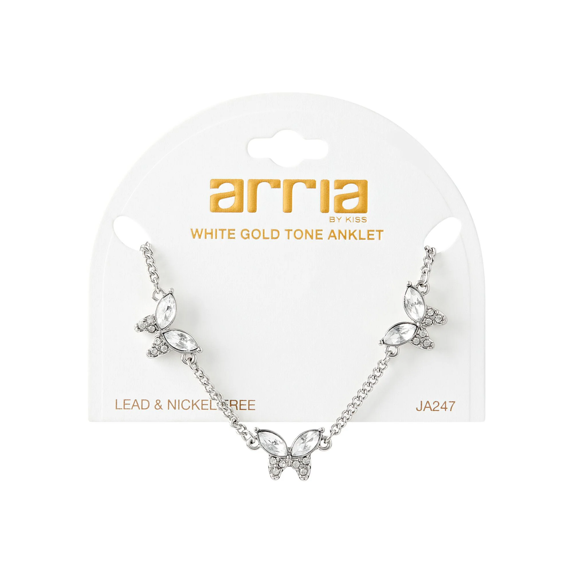 ARRIA Diamond Butterfly Trio Anklet for Women - 14K Gold Plated & White Gold Tone - Image 5
