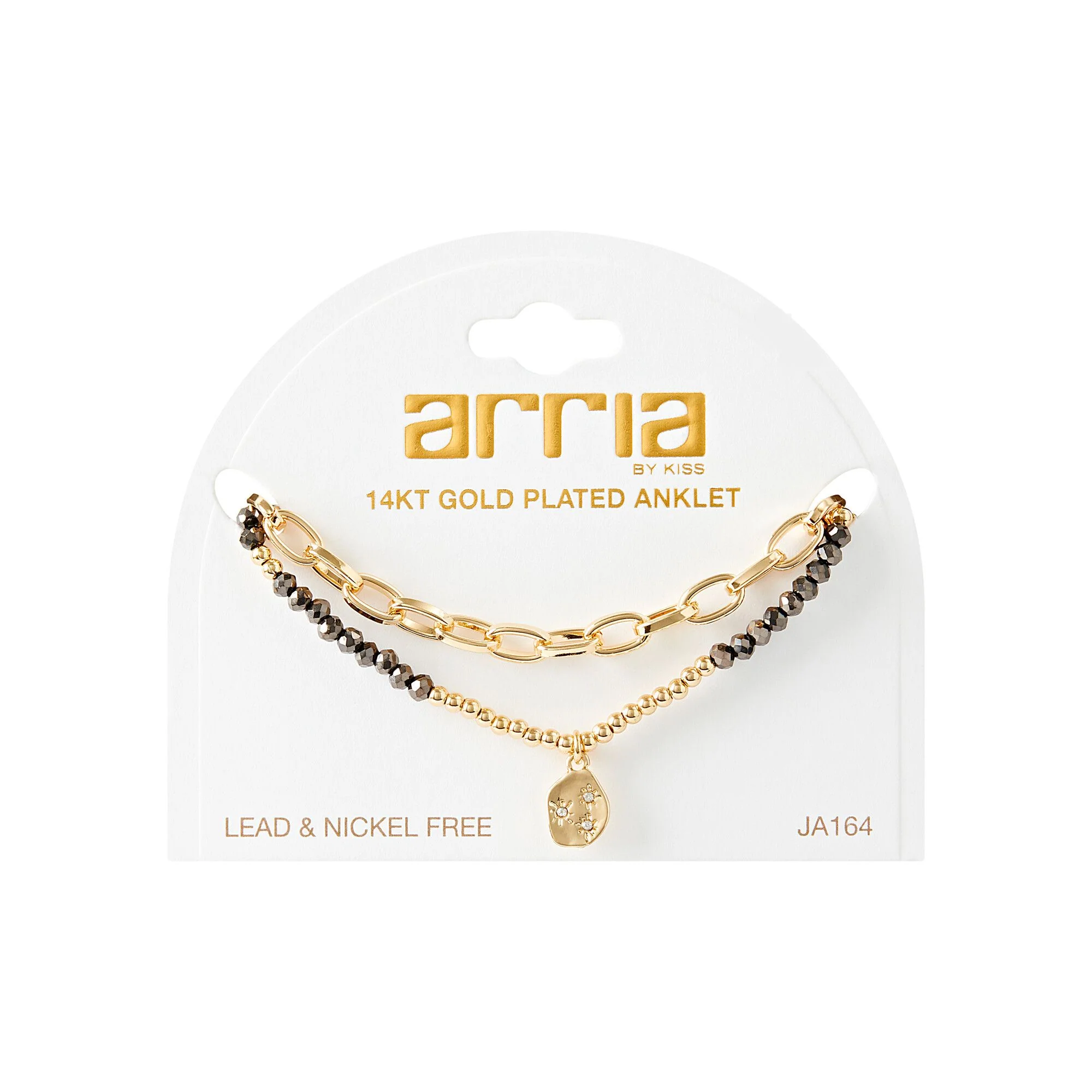 ARRIA Layered Black Beaded Anklet for Women - 14K Gold Plated & White Gold Tone - Image 2