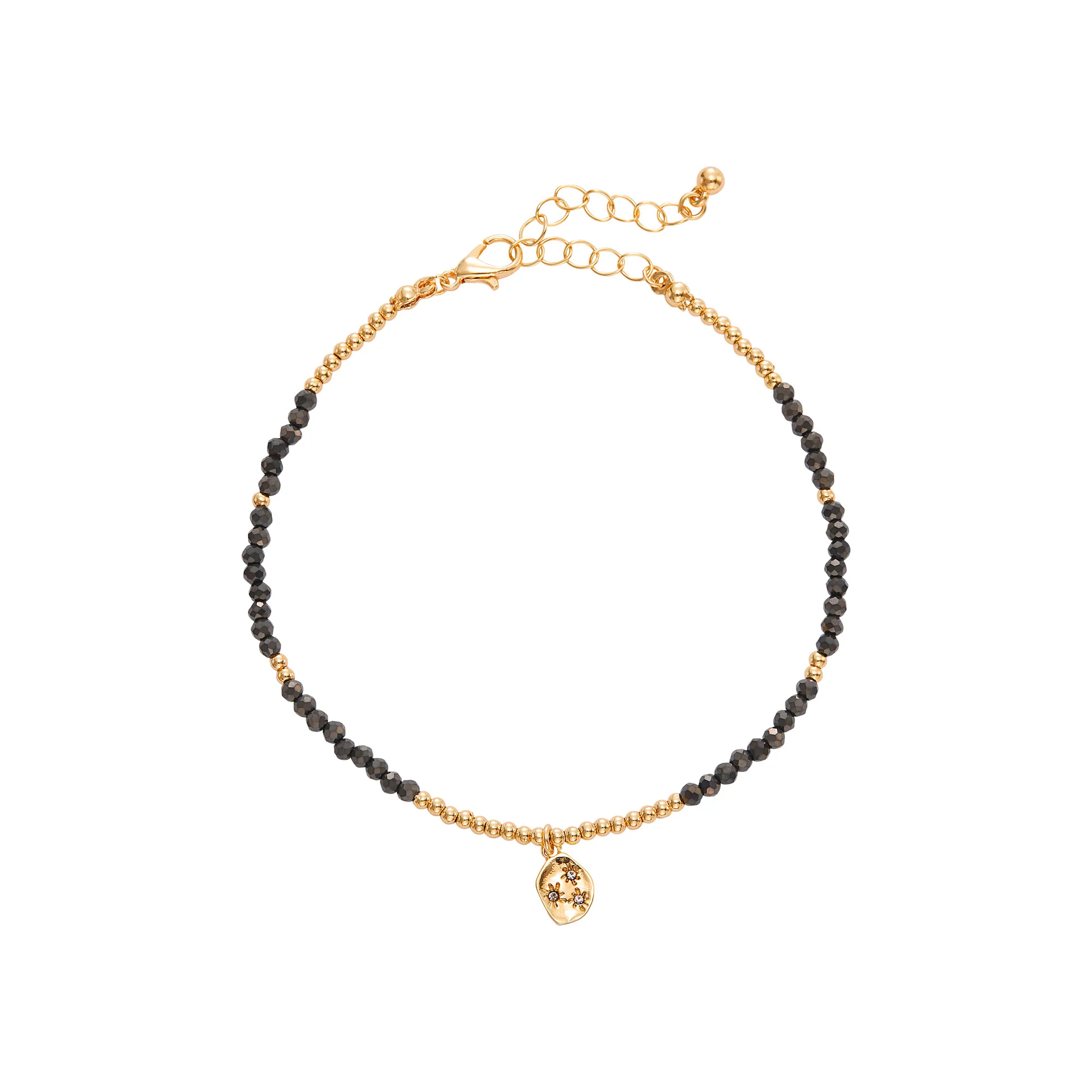 ARRIA Layered Black Beaded Anklet for Women - 14K Gold Plated & White Gold Tone - Image 3