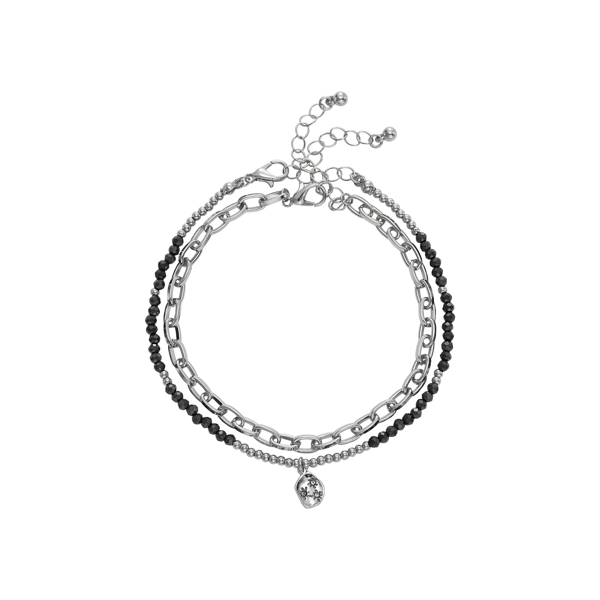 ARRIA Layered Black Beaded Anklet for Women - 14K Gold Plated & White Gold Tone - Image 6