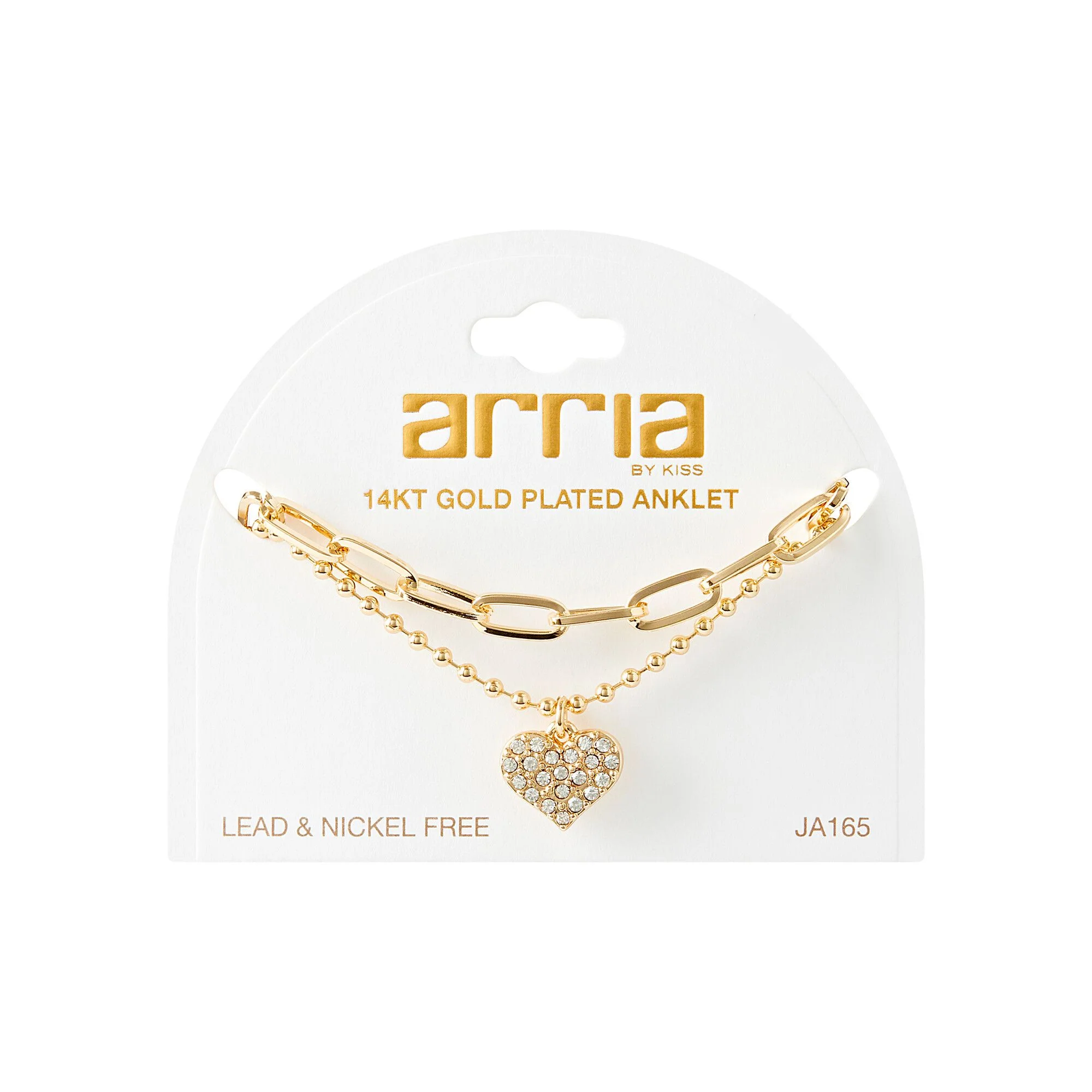 ARRIA Layered Sparkling Heart Anklet for Women - 14K Gold Plated & White Gold Tone - Image 2