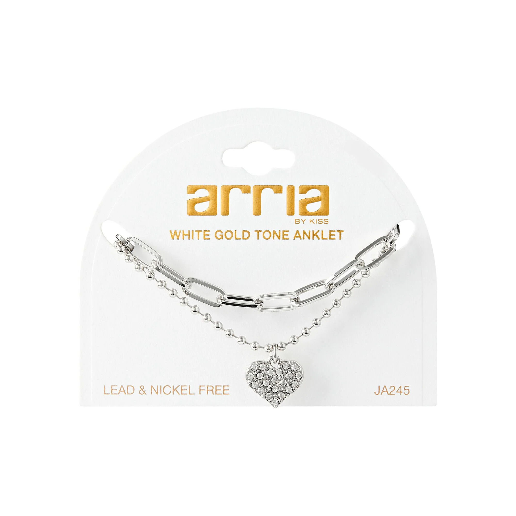 ARRIA Layered Sparkling Heart Anklet for Women - 14K Gold Plated & White Gold Tone - Image 7