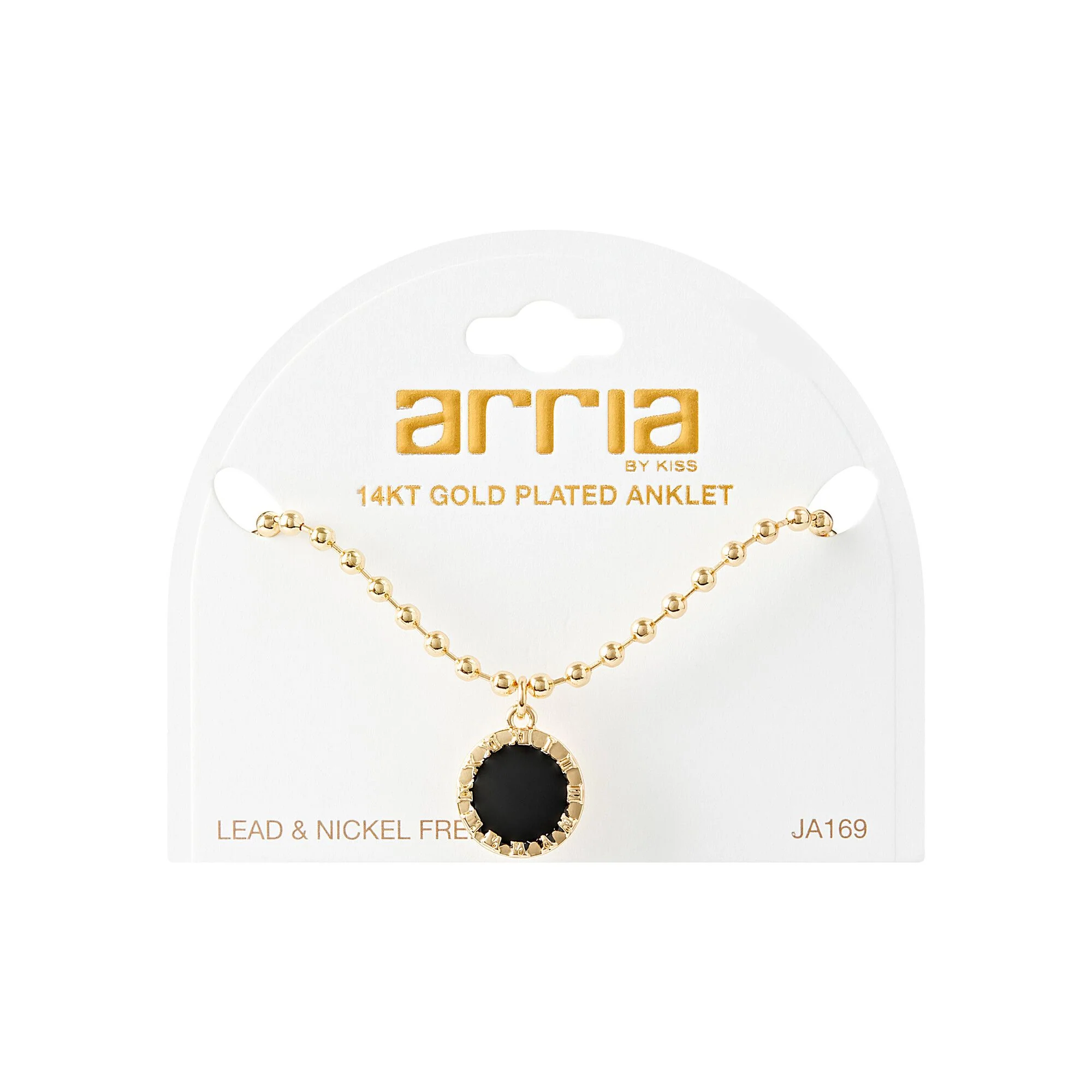 ARRIA Round Black Charm Anklet for Women - 14K Gold Plated & White Gold Tone - Image 2
