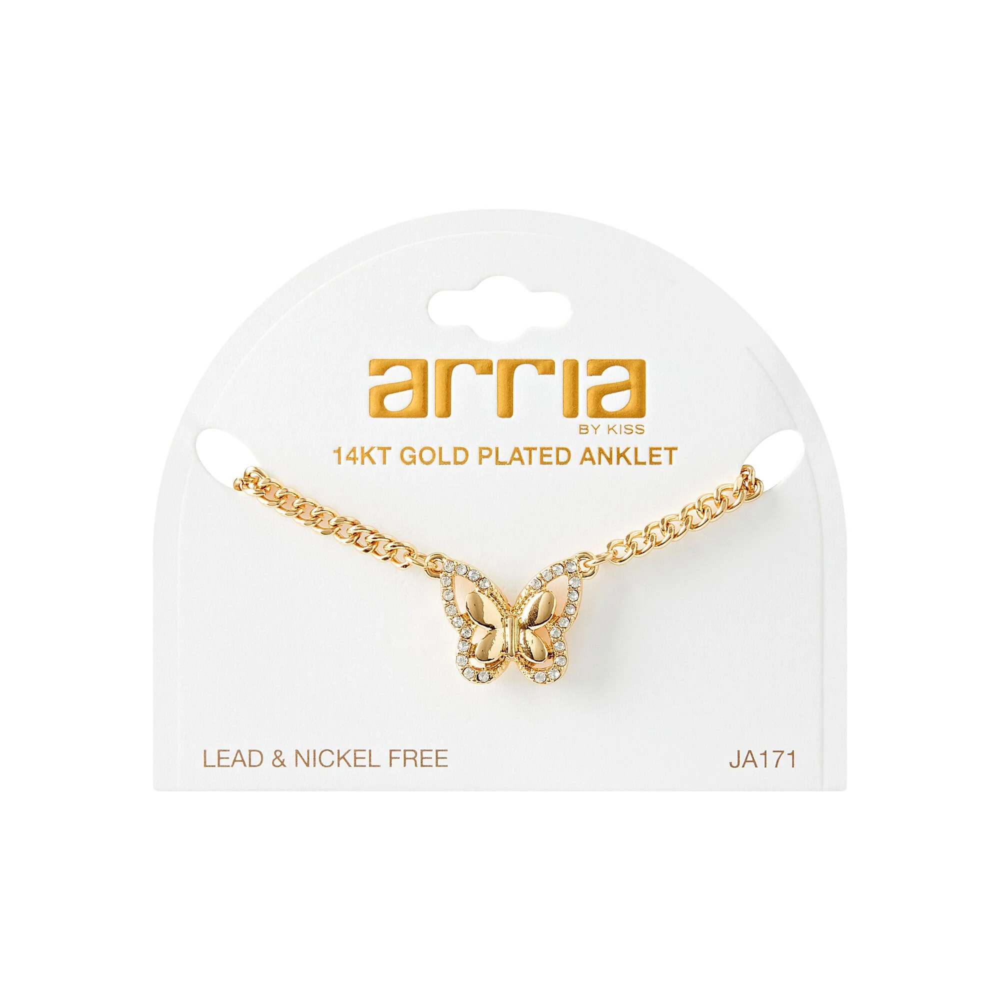 ARRIA Single Diamond Butterfly Anklet for Women - 14K Gold Plated & White Gold Tone - Image 2