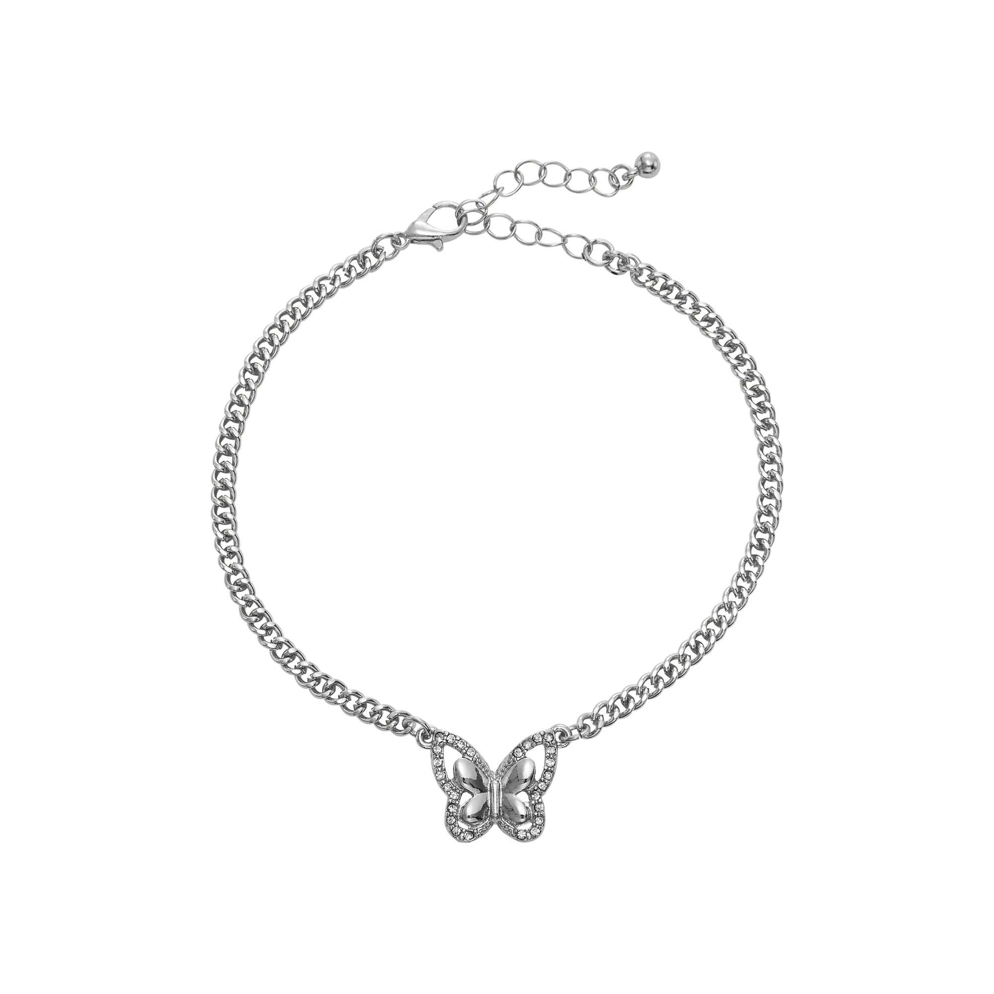ARRIA Single Diamond Butterfly Anklet for Women - 14K Gold Plated & White Gold Tone - Image 4