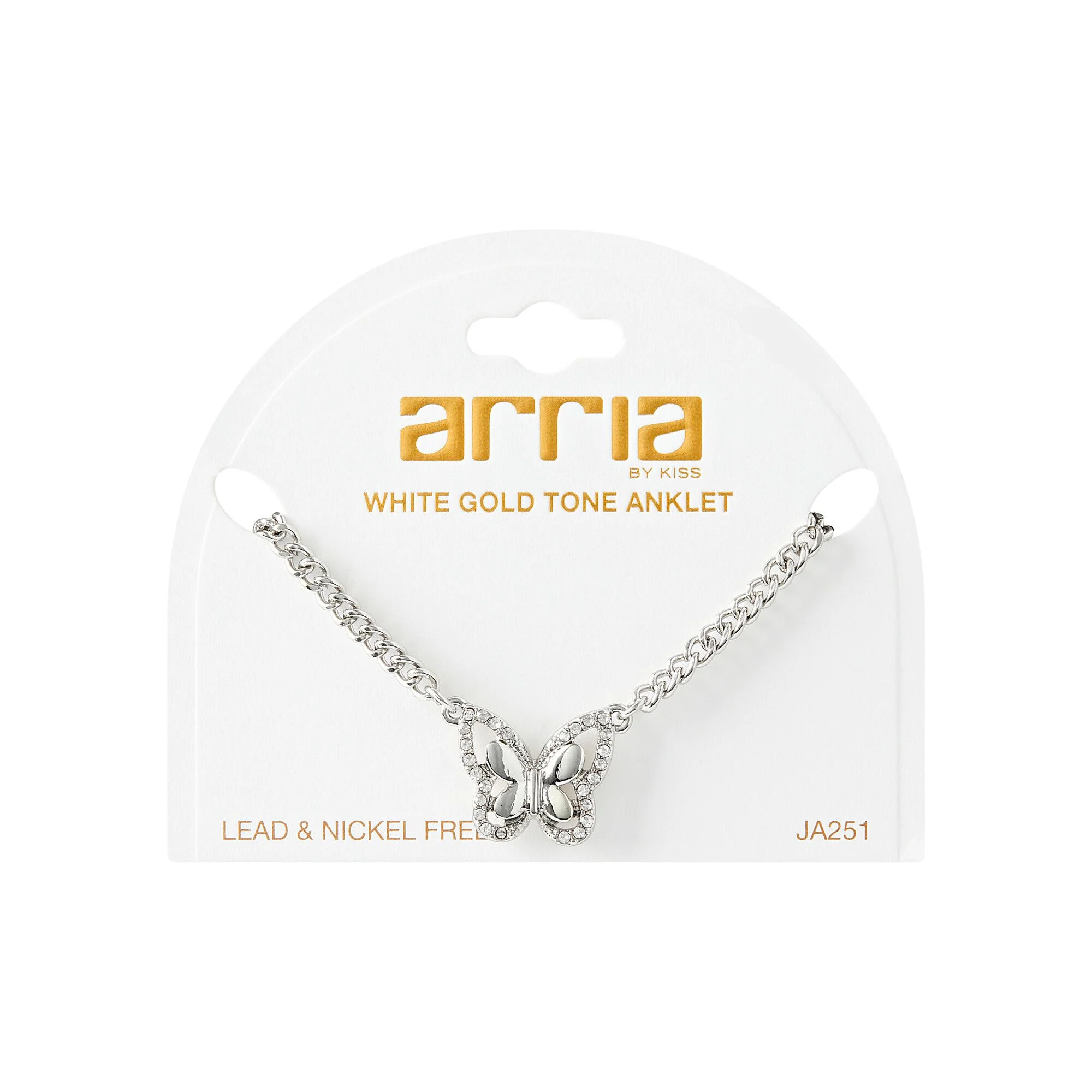 ARRIA Single Diamond Butterfly Anklet for Women - 14K Gold Plated & White Gold Tone - Image 5